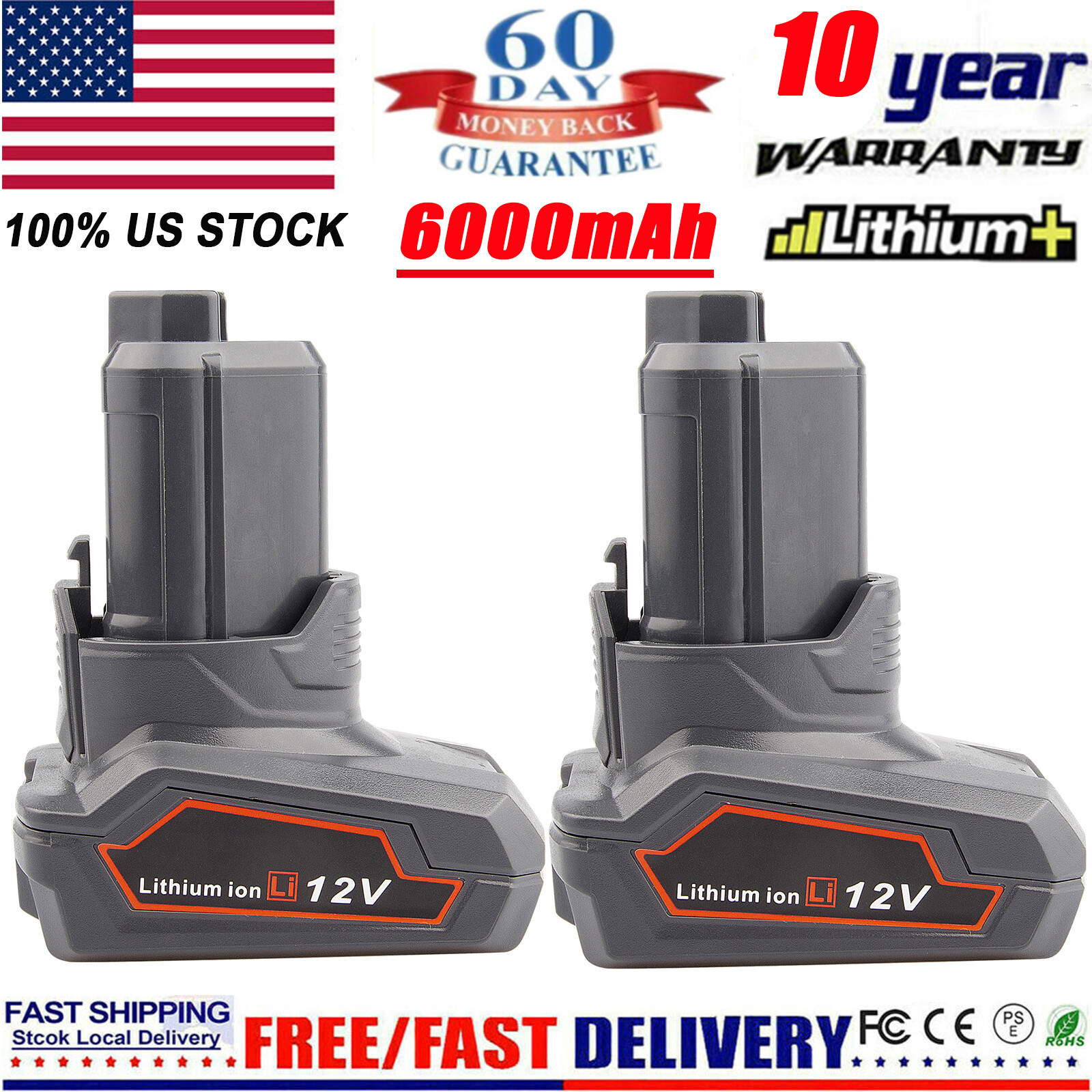 6.0Ah 12V Li-ion Battery For Ridgid L1240 AC82048 R82048 R86048 130446007 R82007
