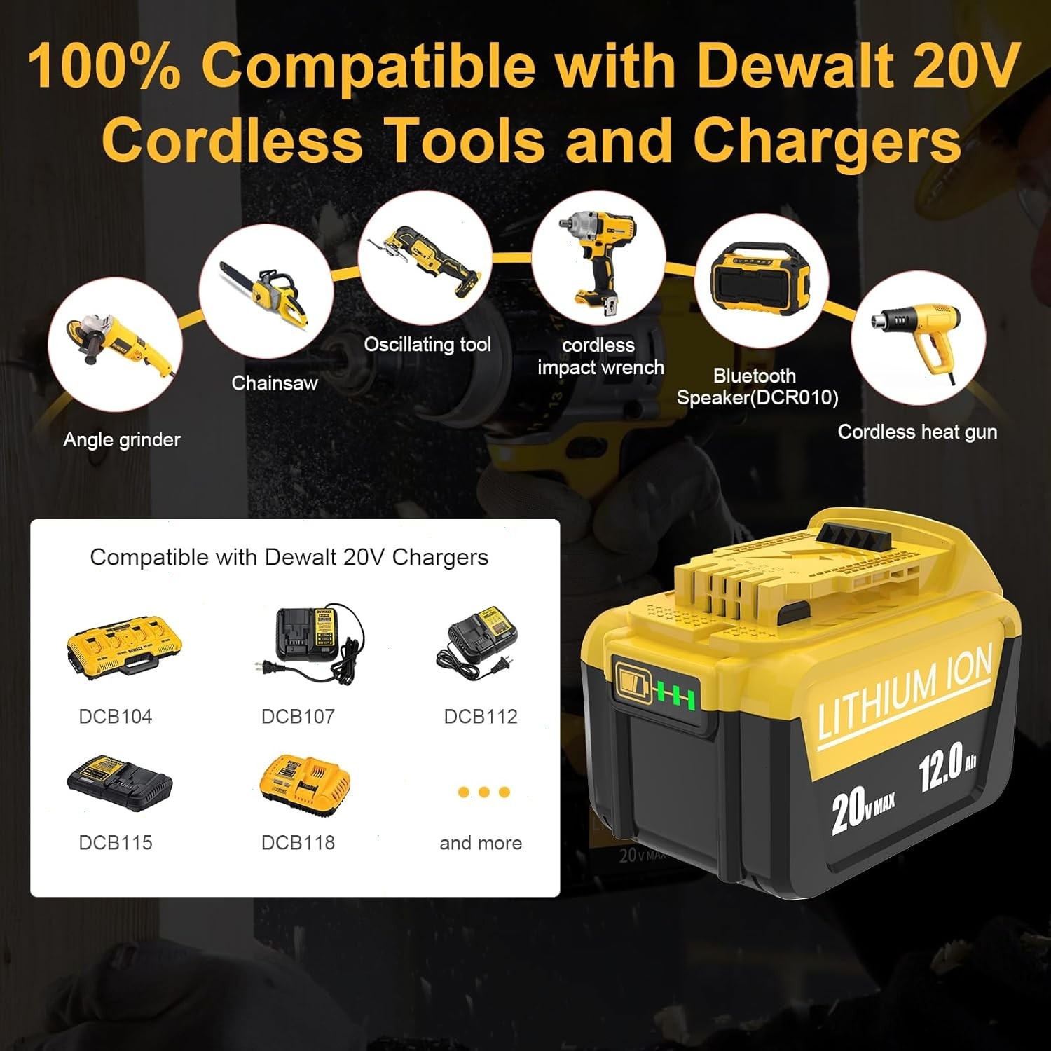 2Pack 12.0AH For DeWalt 20V 20 Volt Max Lithium Ion Battery DCB206-2 DCB205-2 US