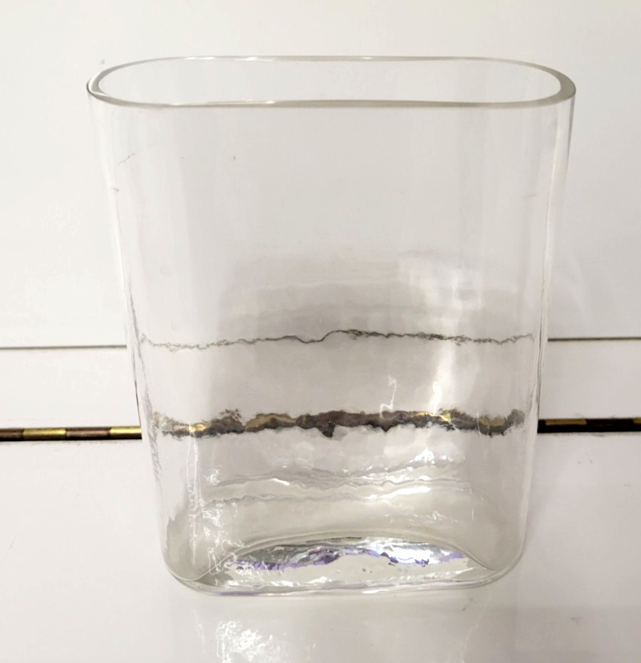 RECTANGULAR CLEAR GLASS VASE ROUNDED EDGES 6.25 BY 5.5 BY 3 INCHES