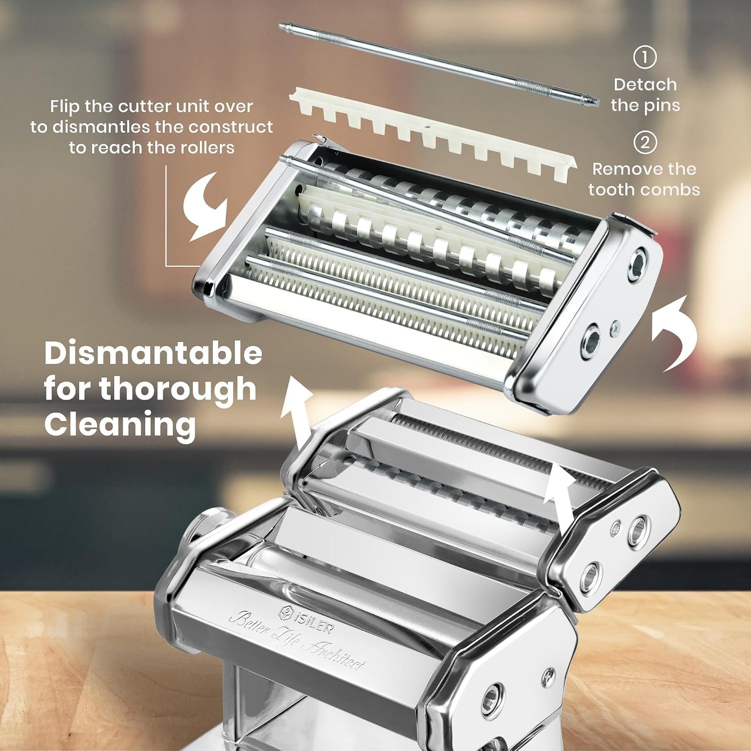 3-in-1 Pasta Maker, 9 Thickness Settings, Dough Rollers & 2 Size Cutters | St…
