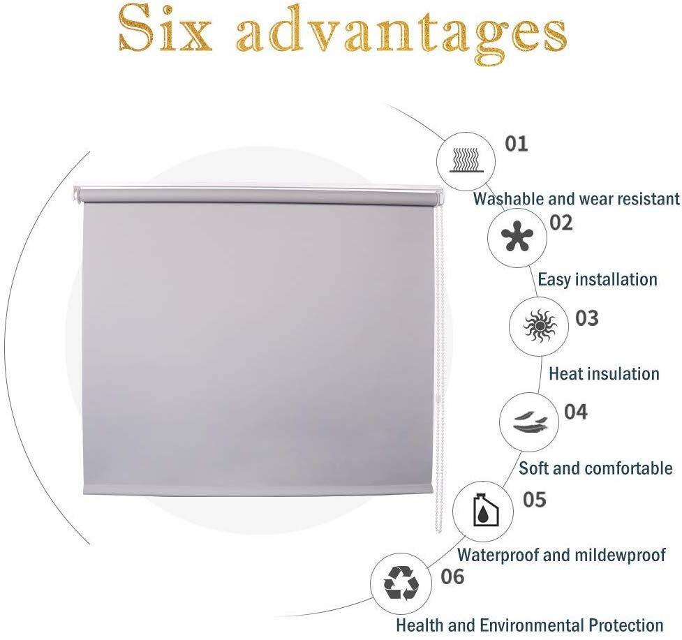 100%Blackout Waterproof Fabric Window Roller Shades,Thermal Insulated,UV Protect