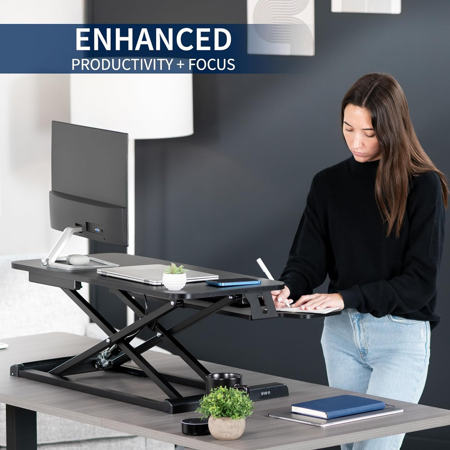 VIVO 32 Inch Desk Converter, K Series, Height Adjustable Sit to Stand Riser, Dua