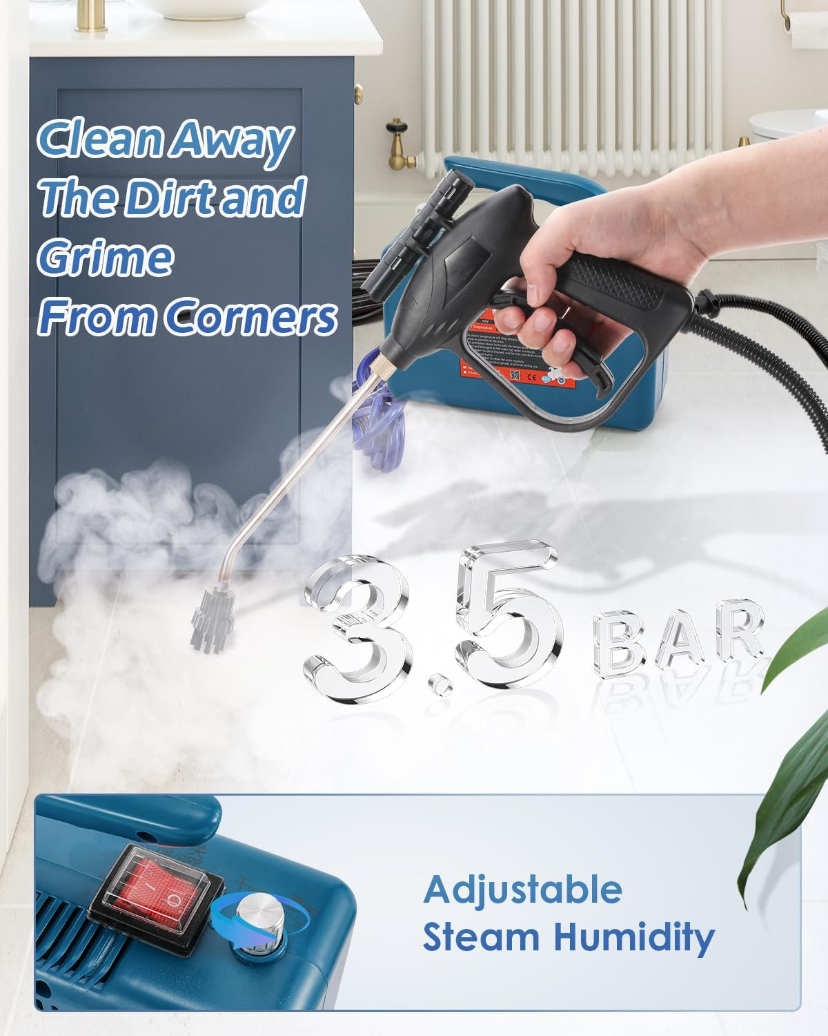 High Pressure Steam Cleaner – 1700W Handheld Steamer for Cleaning Grout Tile, H