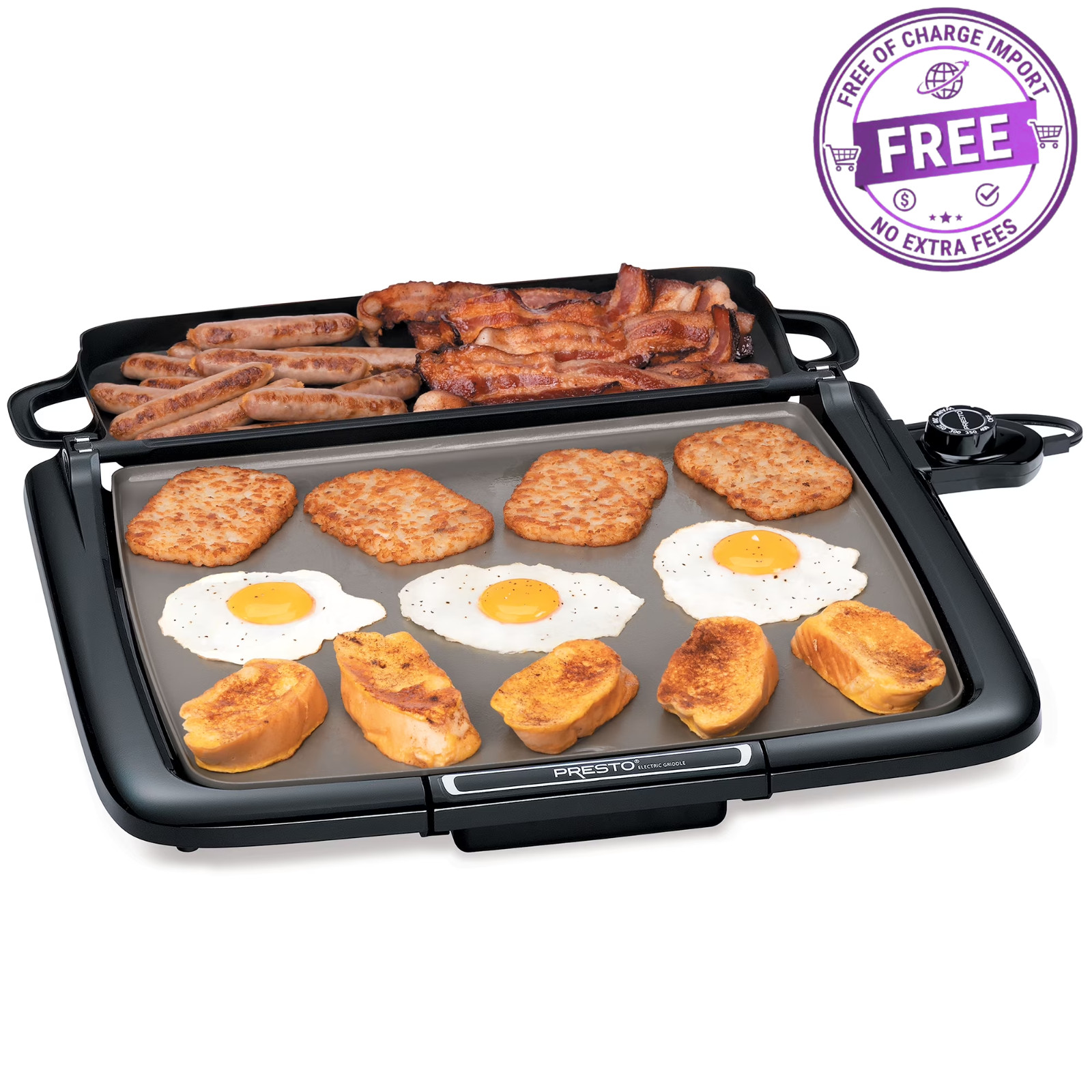 Presto Ceramic Electric Griddle/Warmer Plus, Black 07024, Dishwasher Safe Parts