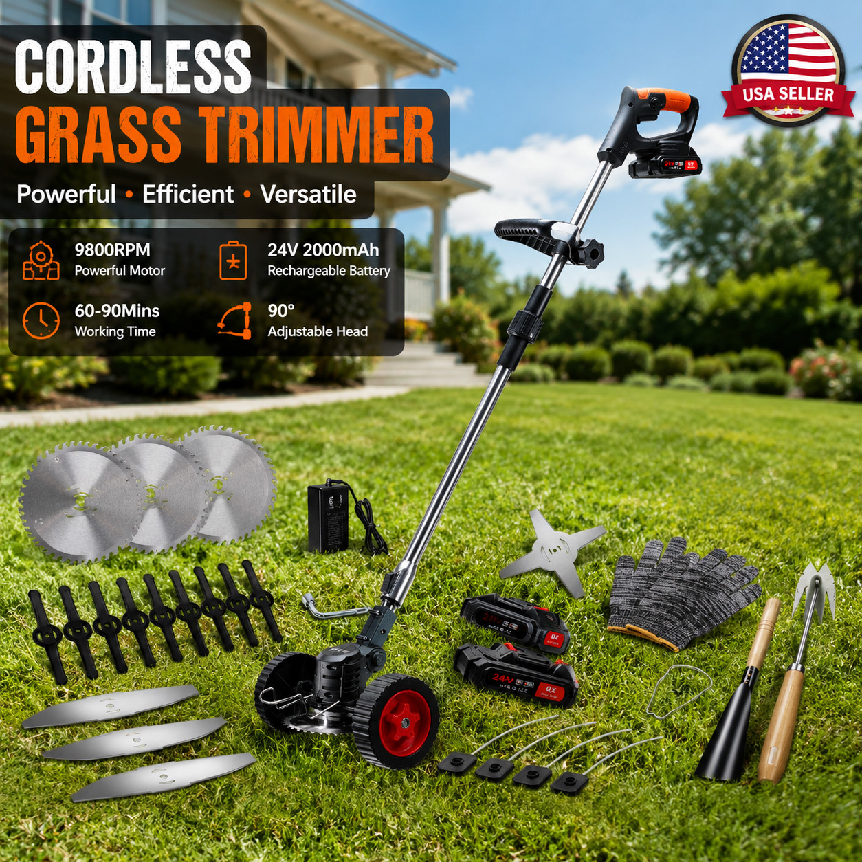 Electric Cordless Grass String Trimmer Lawn Edger Weed Wacker Cutter +2 Battery