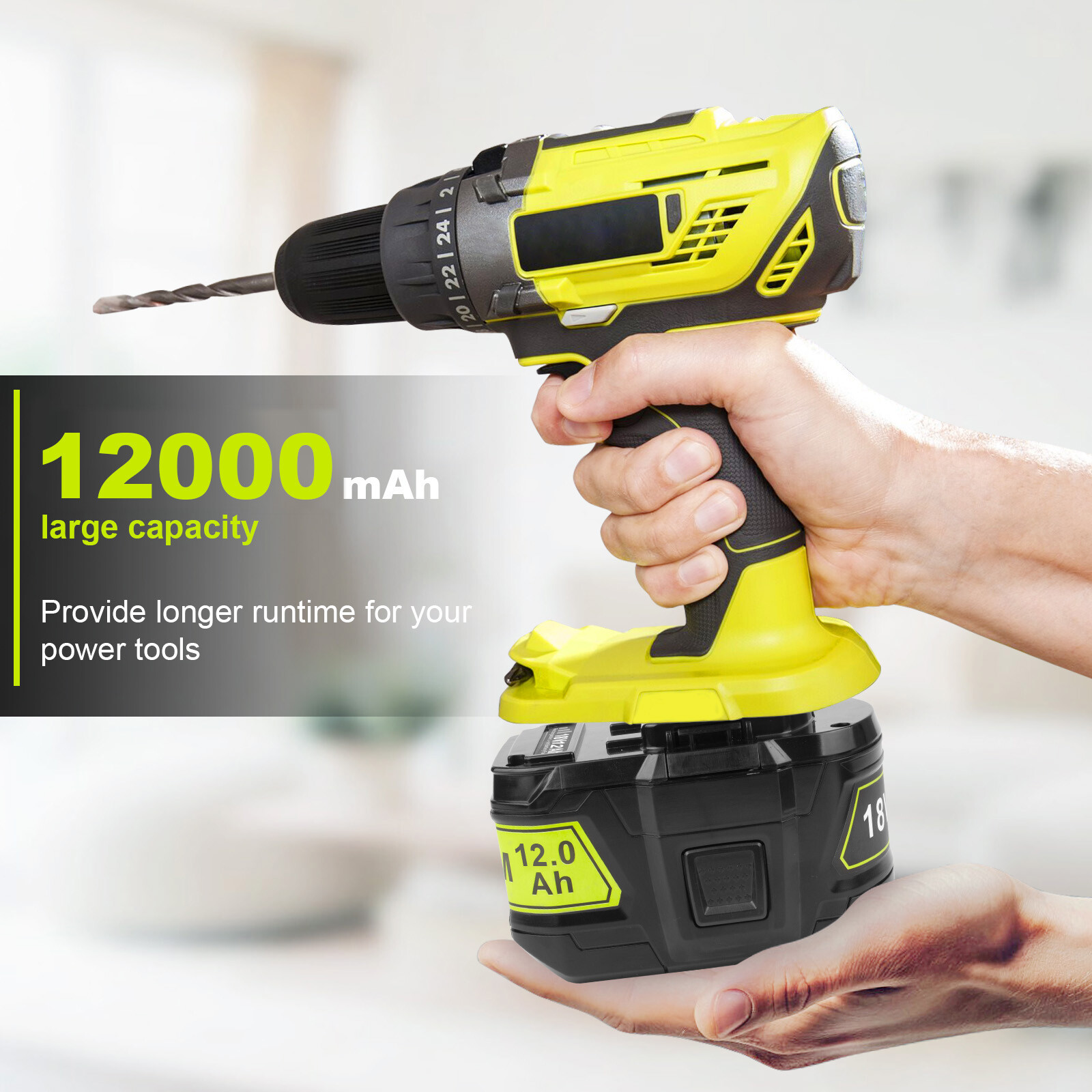 12.0Ah For RYOBI 18V P108 18 Volt High Capacity Battery Lithium-Ion RB18L60 P107