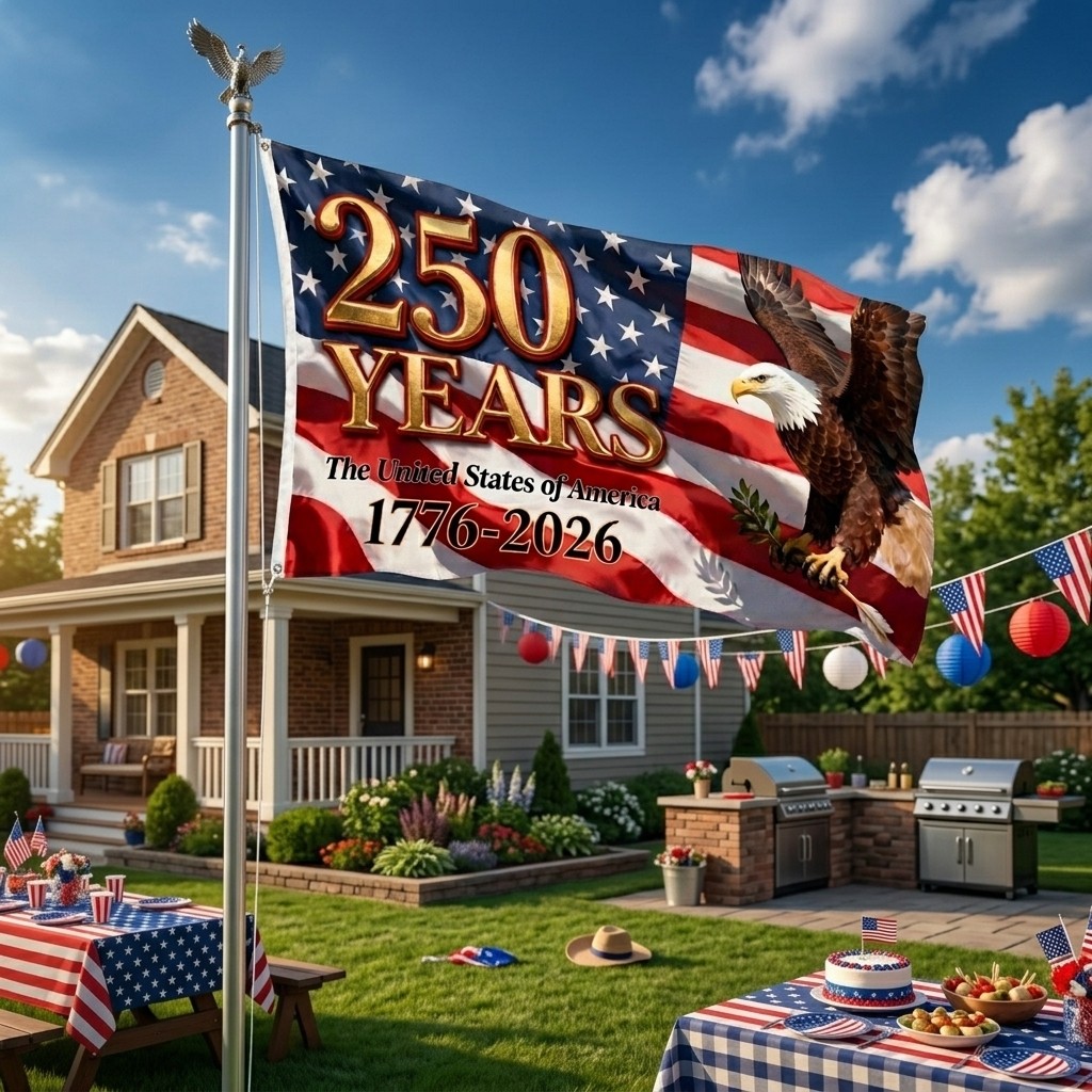 250th USA Anniversary 3×5 Ft Polyester Flag 1776-2026 Outdoor Decor