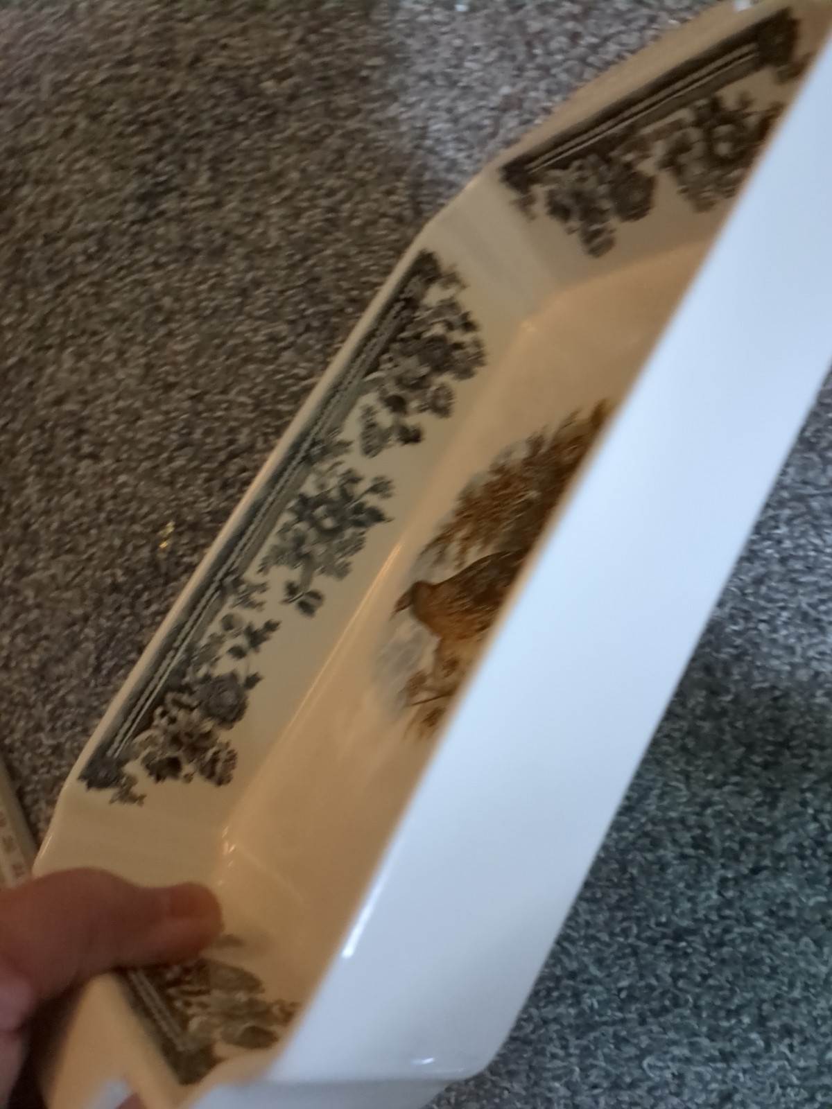 Churchill Vintage Game Pheasant Rectangular Porcelain Baking Dish Black Floral