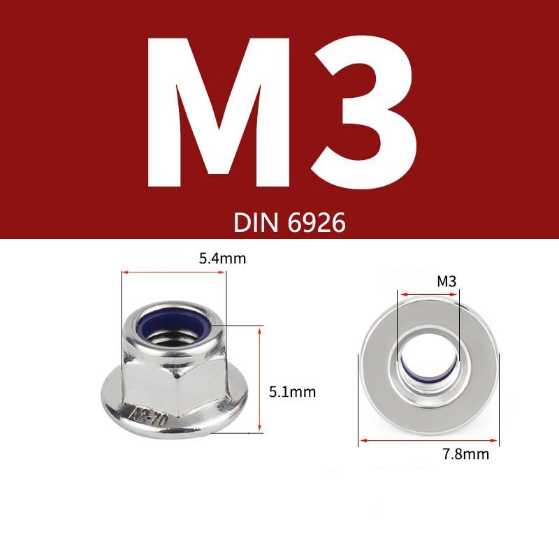 M3 M4 M5 M6 M8 M10 M12 A2/A4 Stainless Steel Flanged Nyloc Lock Nuts Flange Nuts