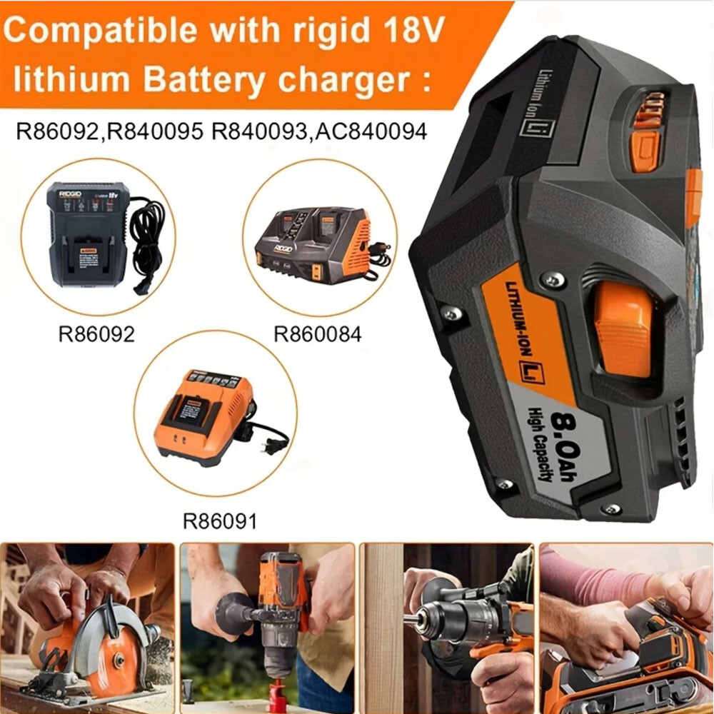 New For Ridgid R840087 6Ah 8Ah Lithium Battery Rigid 18 Volt R840085 Power Tools