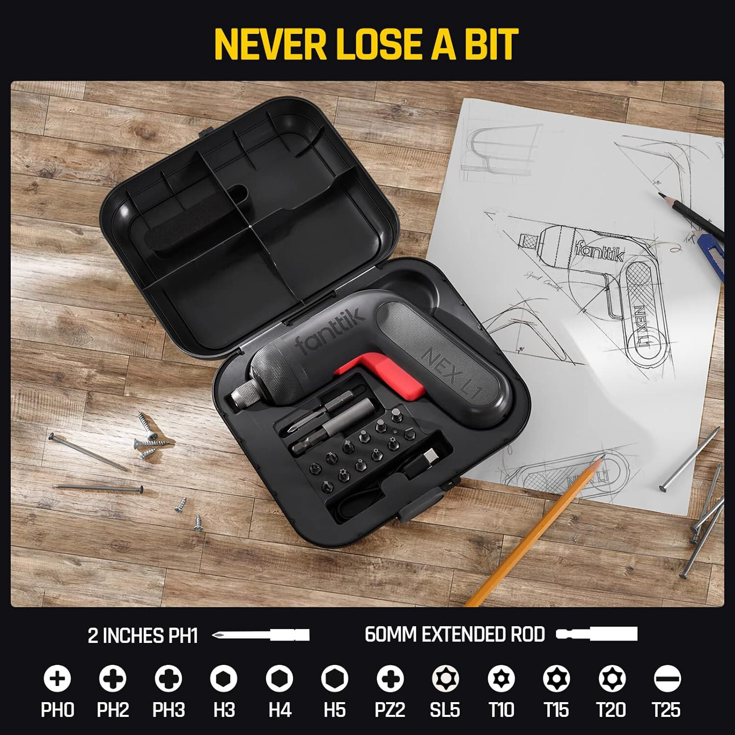 L1 Pro 3.7V Cordless Screwdriver, Electric Screwdriver Set with 14 Bits, Digital