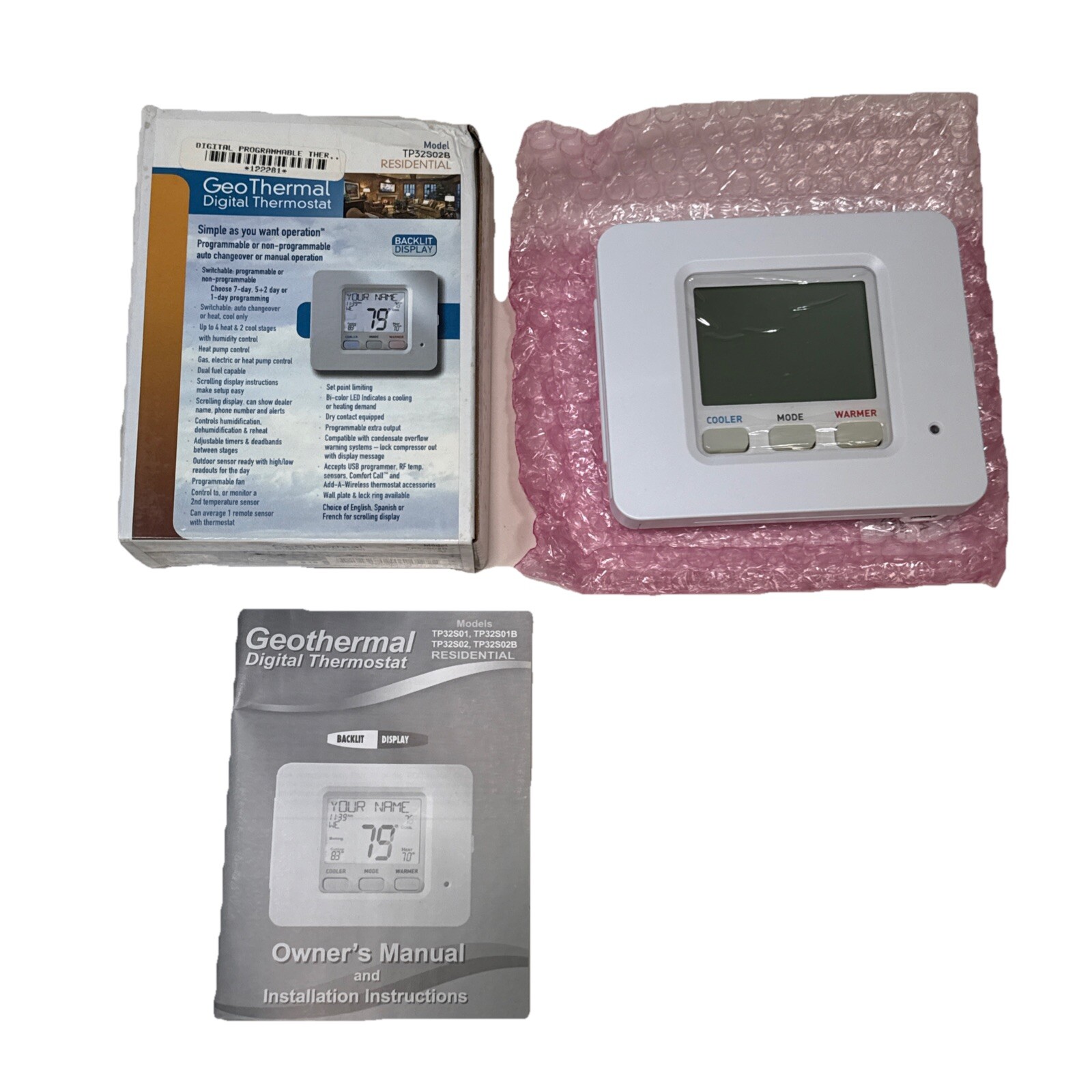 Geothermal Digital Residential Thermostat (TP32S02) LX-Series