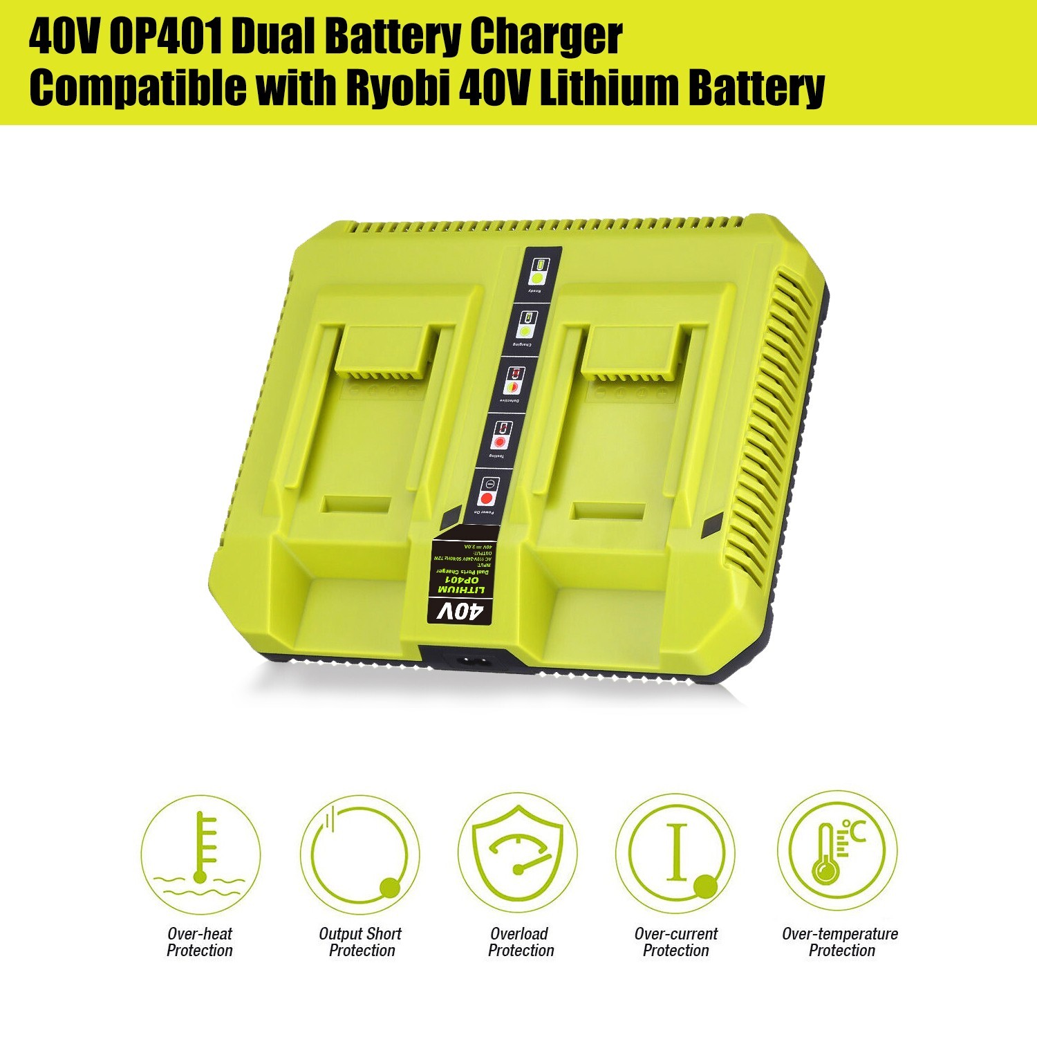 OP401 40V Dual Charger for Ryobi 40V 4.0Ah OP40404 OP4040 Battery Rapid Charger