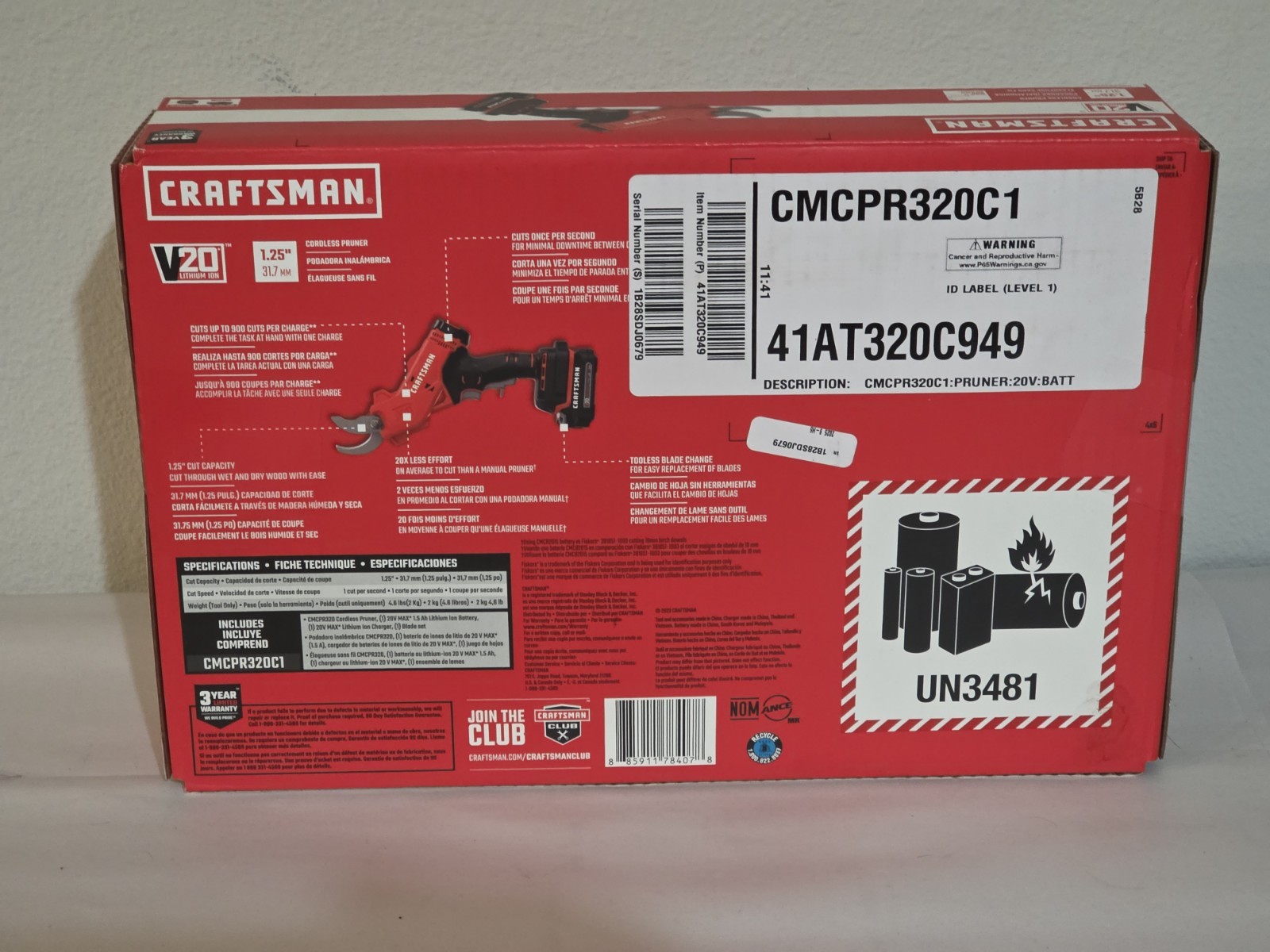 CRAFTSMAN 20V MAX Cordless Electric Pruner Battery & Charger Included CMCPR320C1