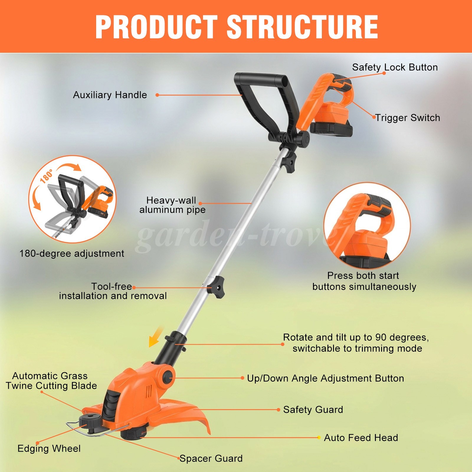 12″Electric Cordless Grass String Trimmer Lawn Edger Weed with Battery & Charger