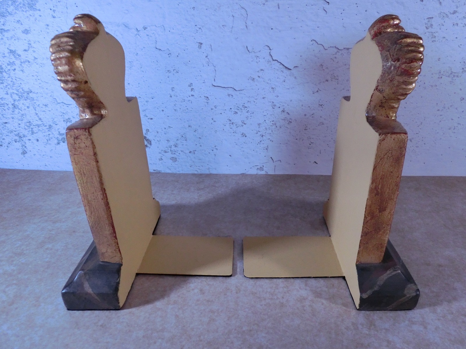 Gold Gilded Regal Lion & Crown Bookends w/Marbleized Base English British Style