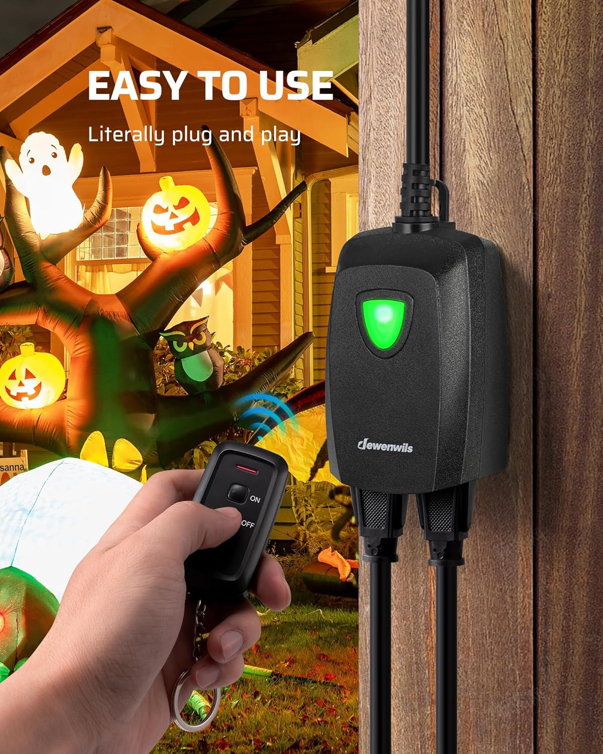 DEWENWILS Wireless Remote Control Outlet Outdoor Electrical Plug in Light Switch