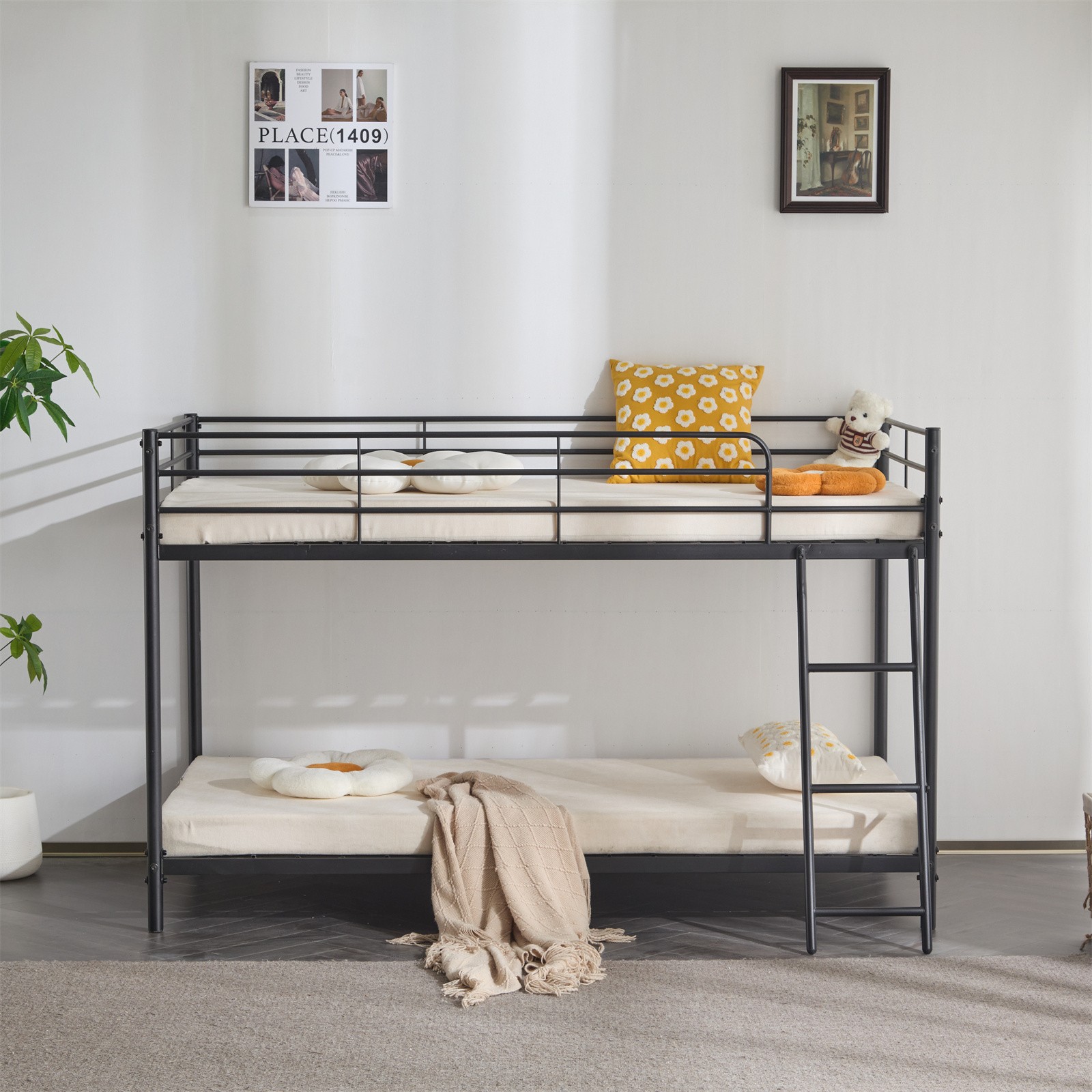Twin Size Metal Bunk Bed for Kids Teens Adults Heavy Duty Metal Bunk Bed Pink