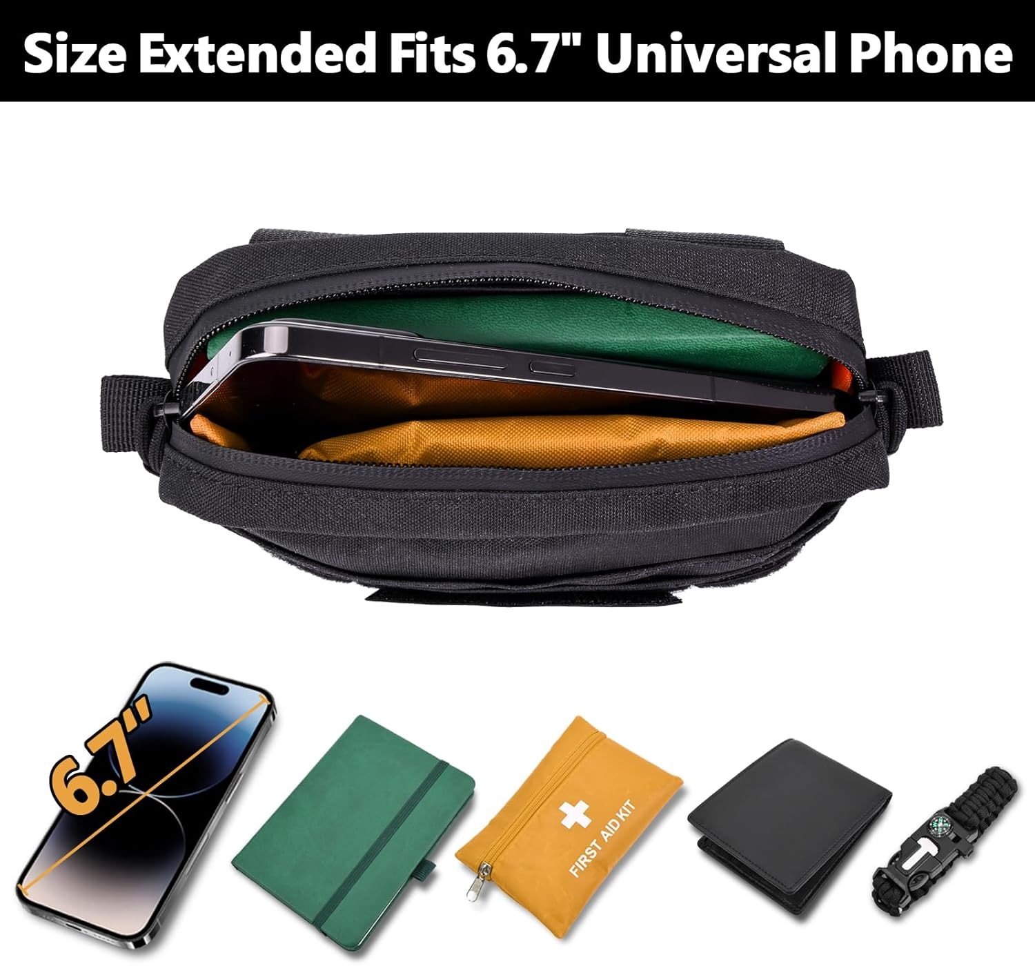Men’s EDC Belt Pouch Organizer Phone Holder Nylon Waist Bag For 6.7 in Phone