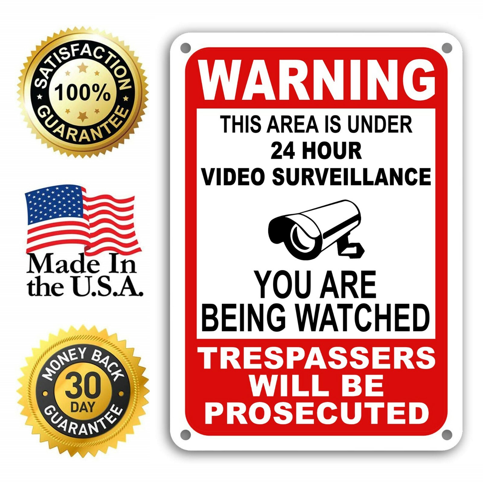 Warning Under 24 Hour Video Surveillance Sign Home Yard Security cctv WATCH 7×11