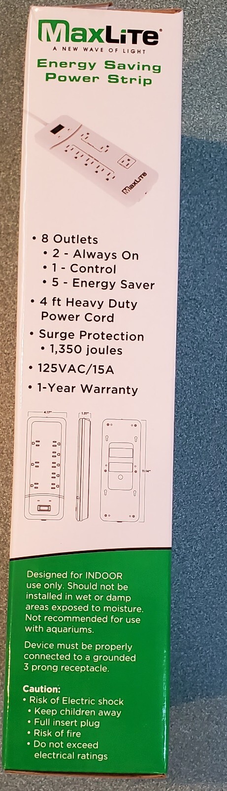 New MaxLite 8 Outlet Energy Saver Power Strip with Surge Protection Heavy Cord!