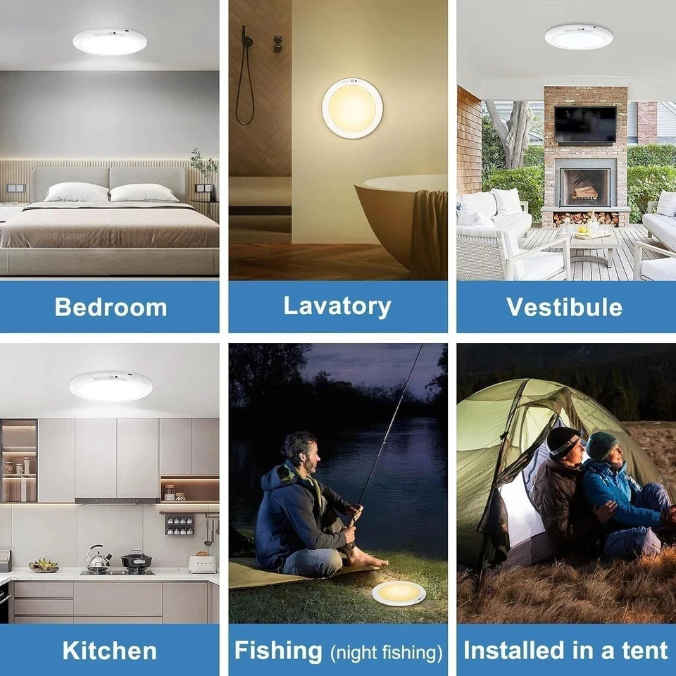 Rechargeable Motion Sensor Ceiling Light W/Remote Battery Powered Wireless 1/2/4