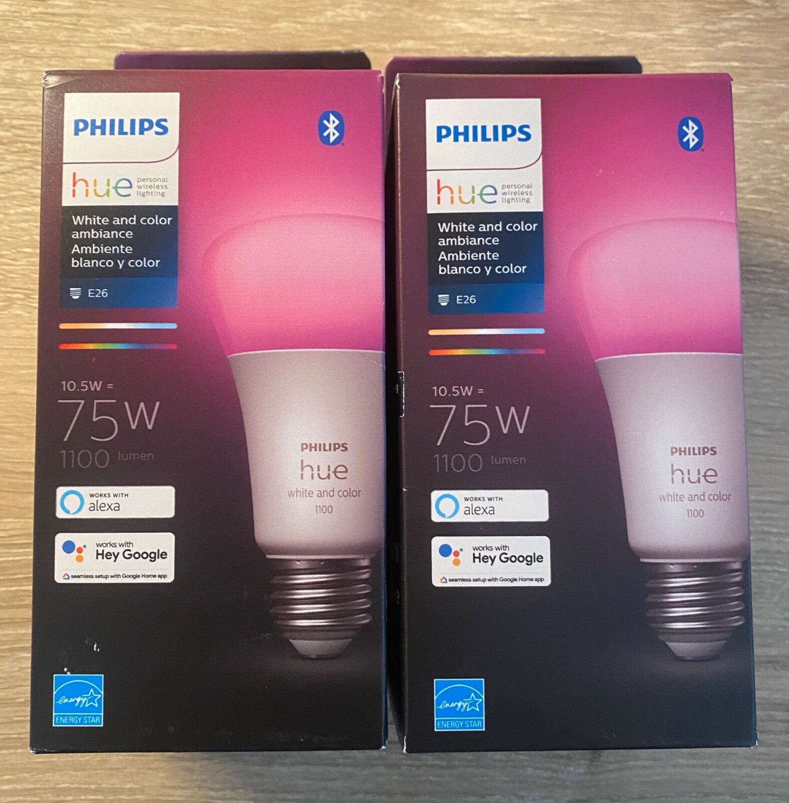 Phillips Hue 75-Watt Equivalent A19 Smart LED Color Changing Light Bulb (2 Pack)