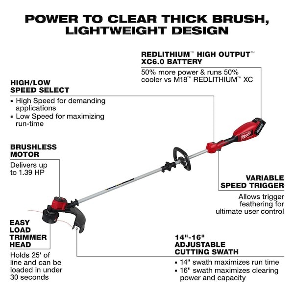 Milwaukee Tool 2828-21E String Trimmer Kit, Cordless, 18V Dc
