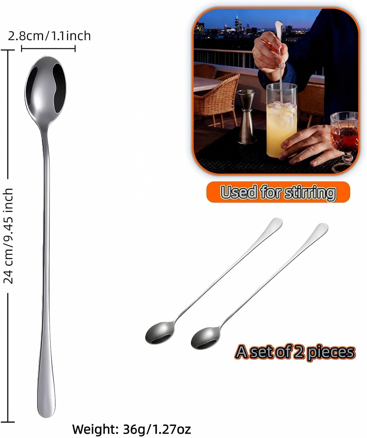 9.5 Inch Long Handle Stainless Steel Spoon – 4-Pack Ice Tea Spoon
