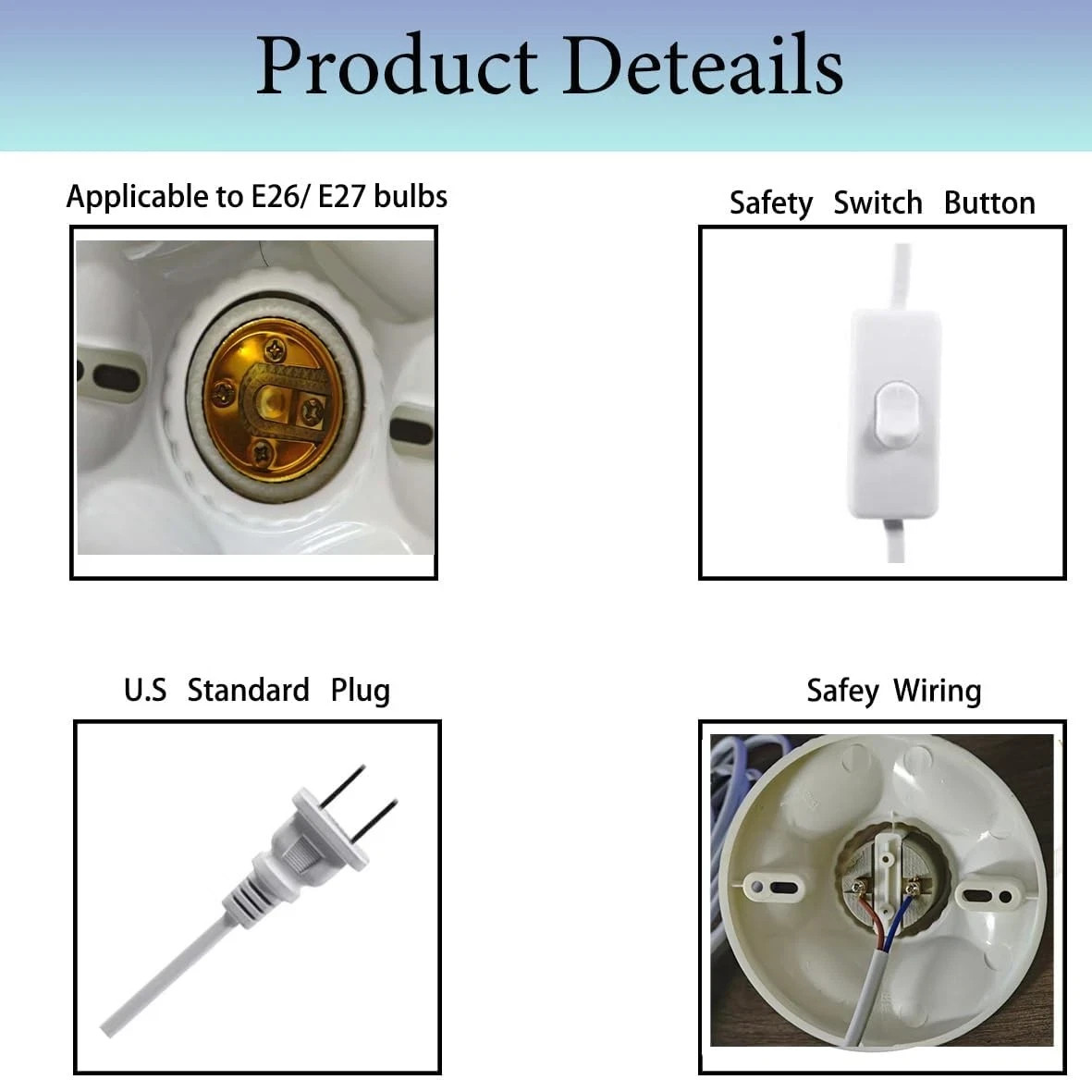 10FT Light Bulb Base with Cord E26/E27 Light Socket with On/Off Switch, 110V-…