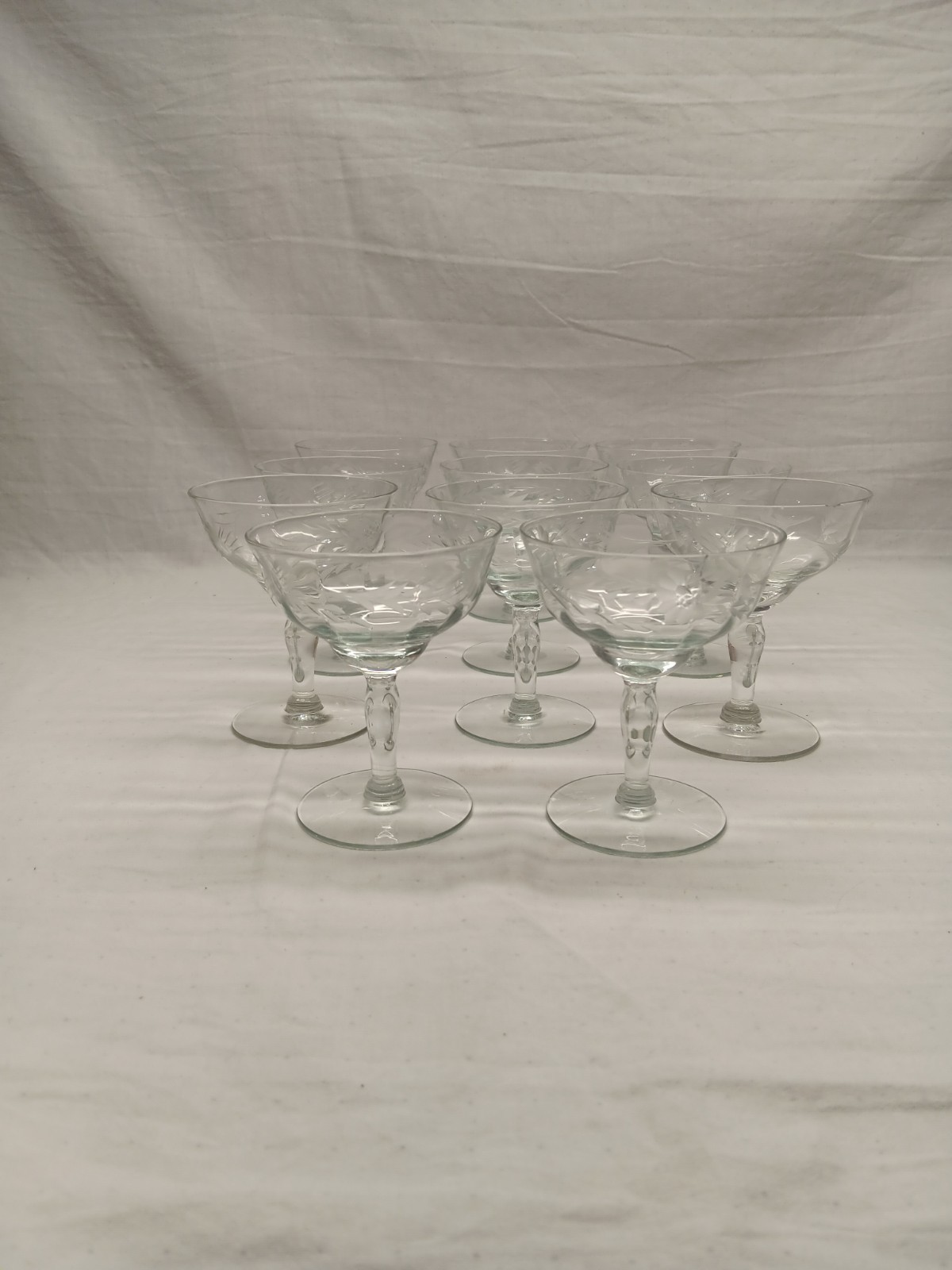 Tiffin 11pc Crystal Optic Paneled Glass Etched Cordial Champagne Glasses