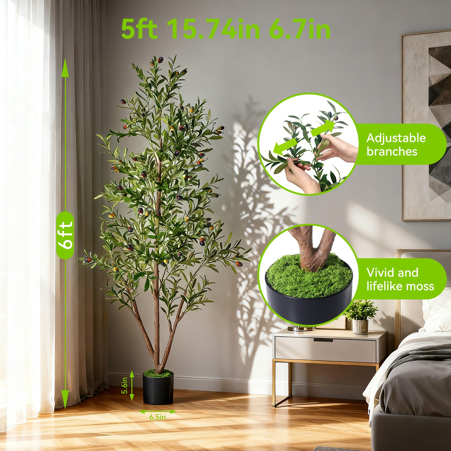 NOVAROOT 6FT Tall Olive Trees Artificial Indoor Faux Natural Wood Trunk Lifeli