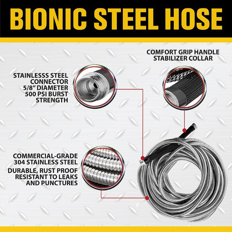 Bionic Steel Metal Garden Hose – Heavy Duty 304 Stainless Steel Lifetime Hose