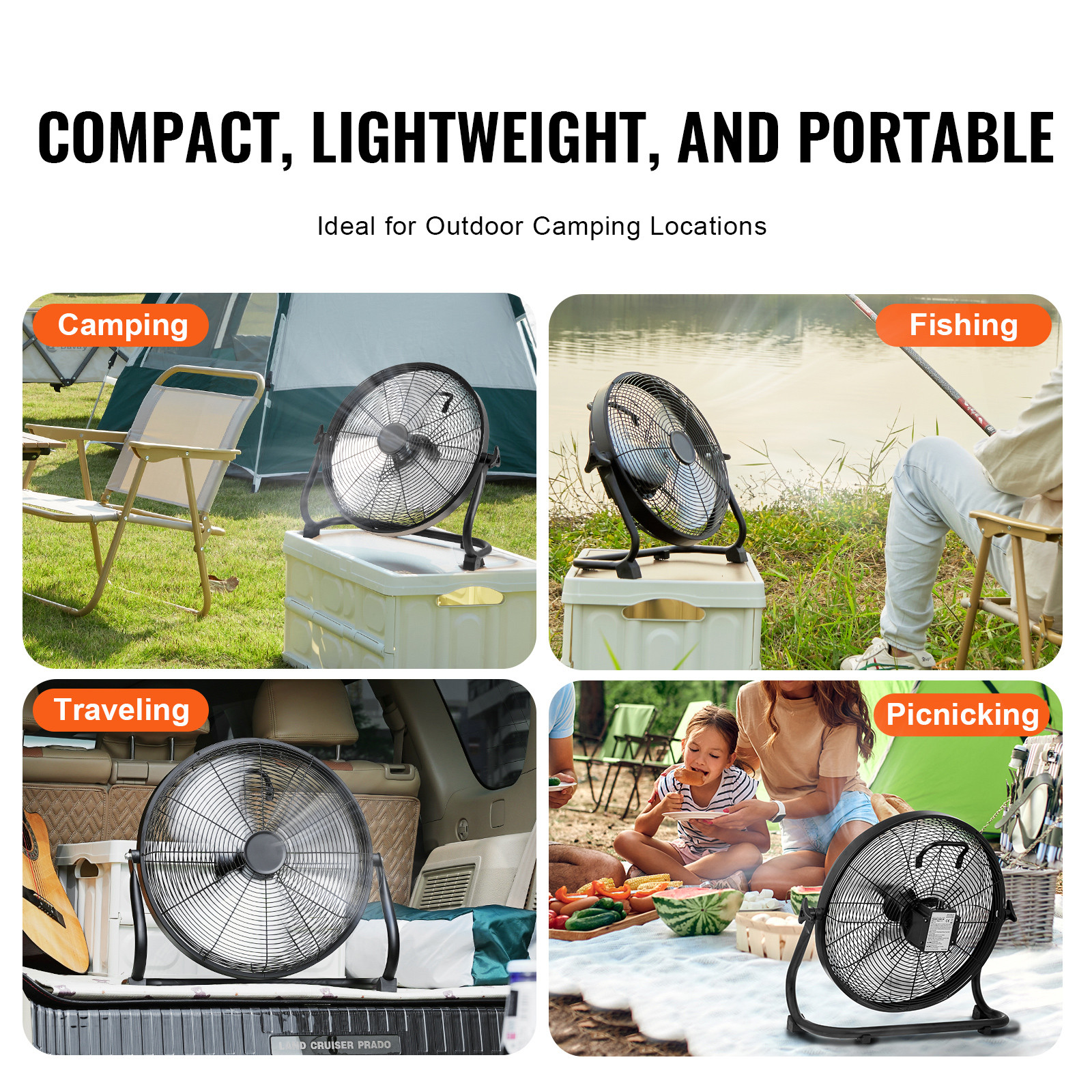 VEVOR 16” Rechargeable High Velocity Cordless Floor Fan Battery Metal Camping