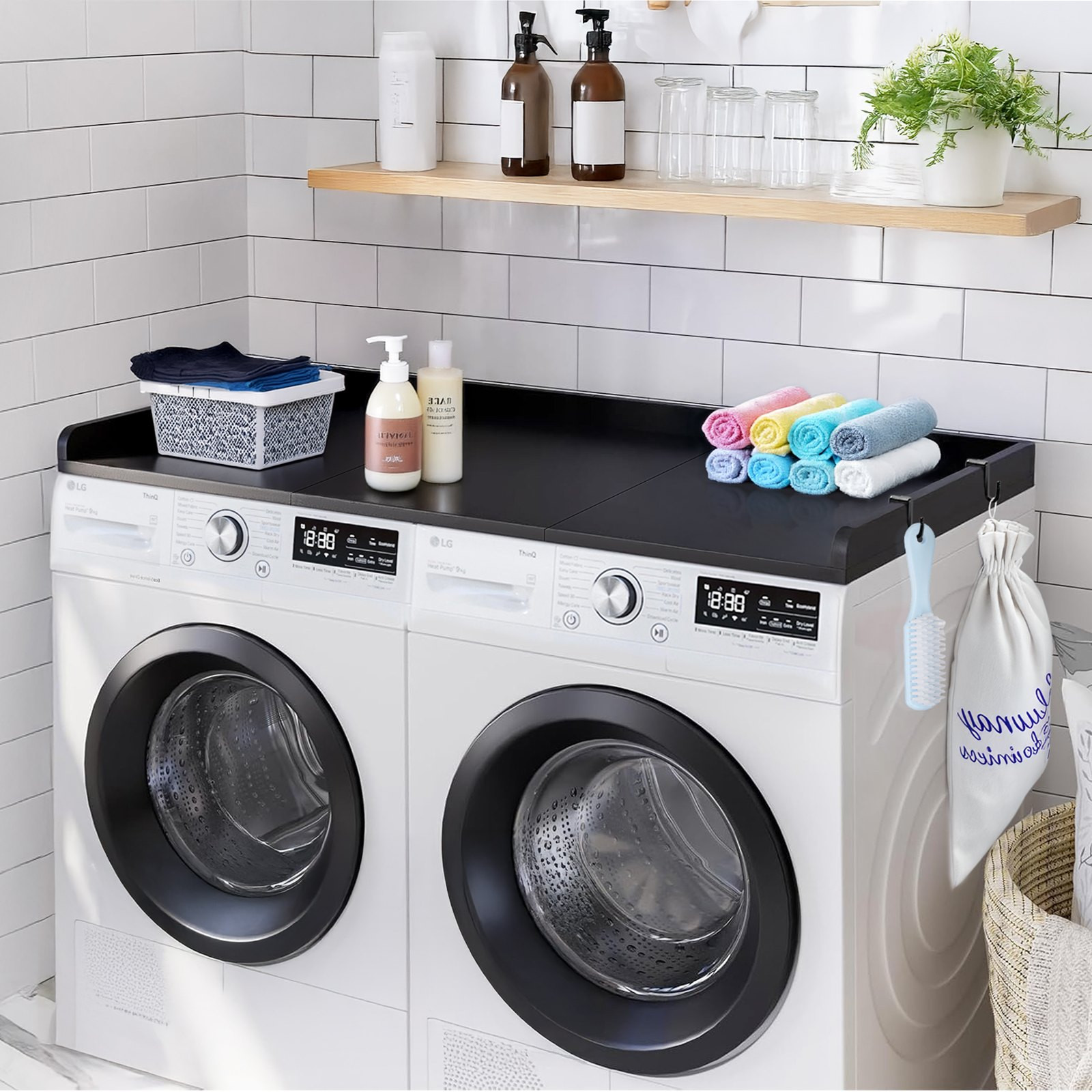 VEVOR Washer Dryer Countertop with 3 Splicing Panels, 54″ x 27″ Wooden Washer an