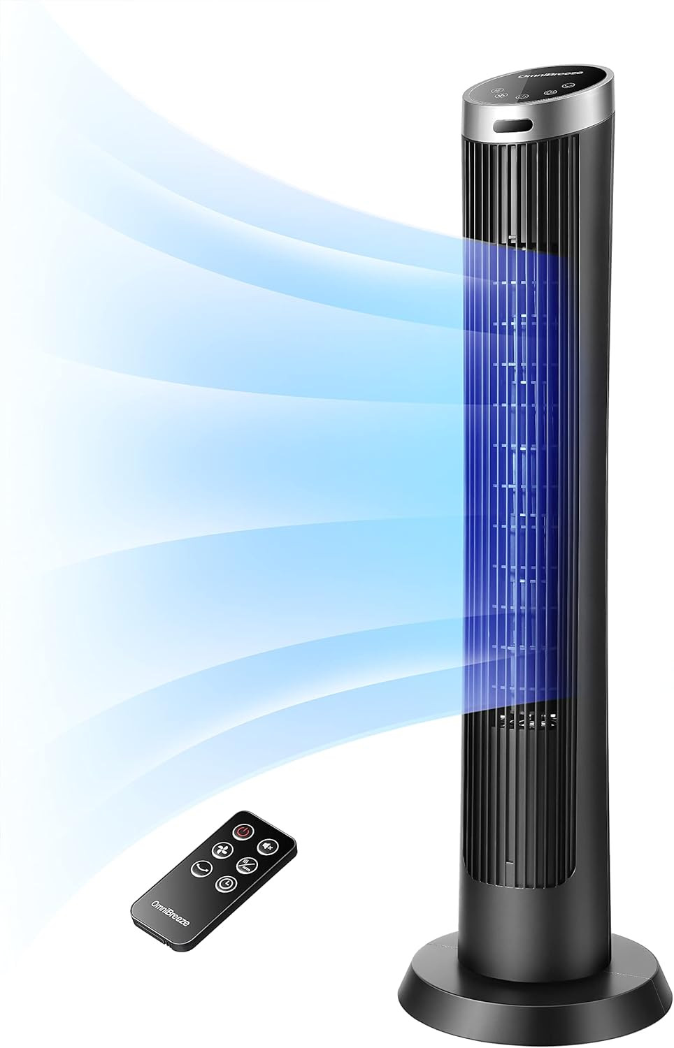 OmniBreeze Digital Electric Tower Fan, with Remote Control, LED Display, Standin