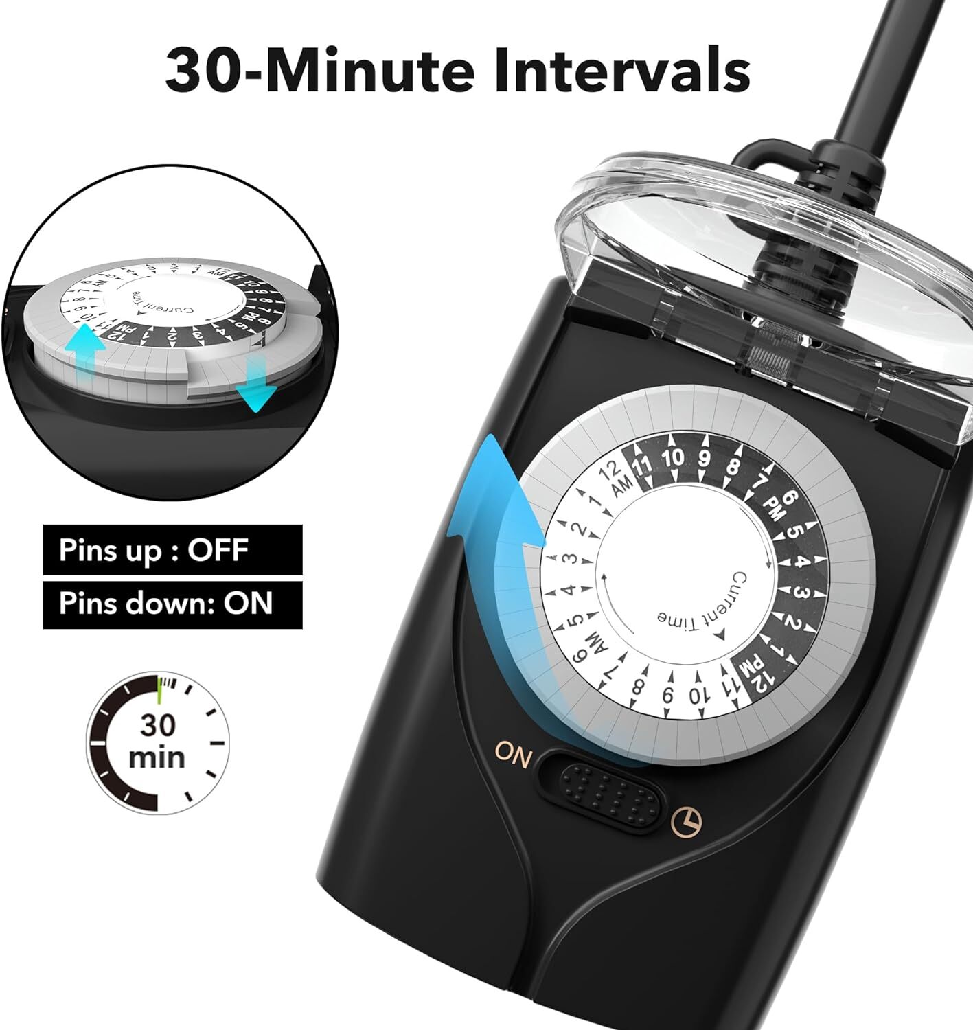 HBN 24Hr Mechanical Outdoor Timer Waterproof 2 Grounded Timer Outlets For Lights