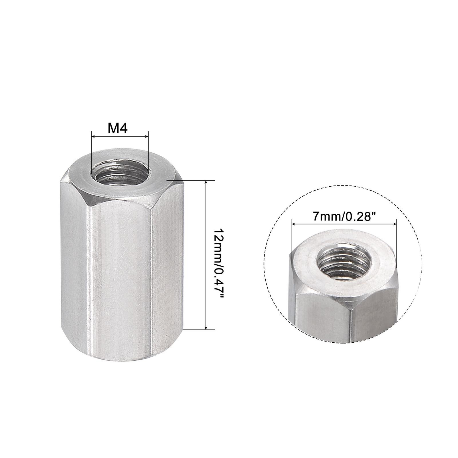 10 Pack M4 x 0.7-Pitch 12mm Length 304 Stainless Steel Metric Hex Coupling Nut