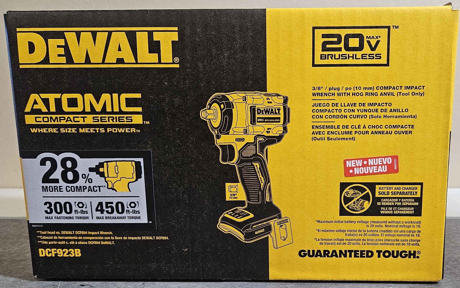 DeWalt 20 Volt Brushless 3/8″ Compact Impact Wrench with Hog Ring Anvil DCF923B
