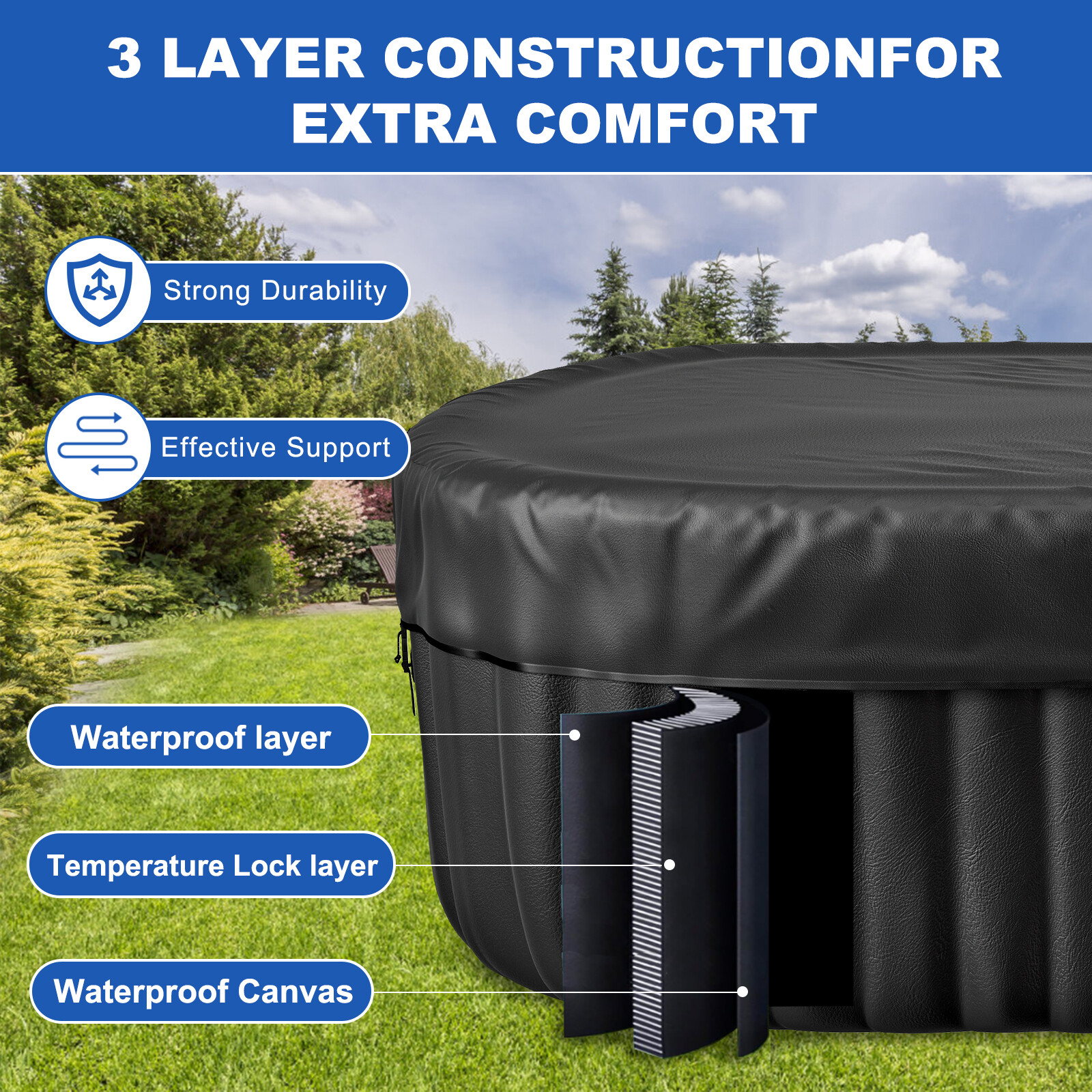 H&ZT 2 Person Inflatable Hot Tub w/Table Leak-Proof PVC Outdoor Spa 100 Air Jets