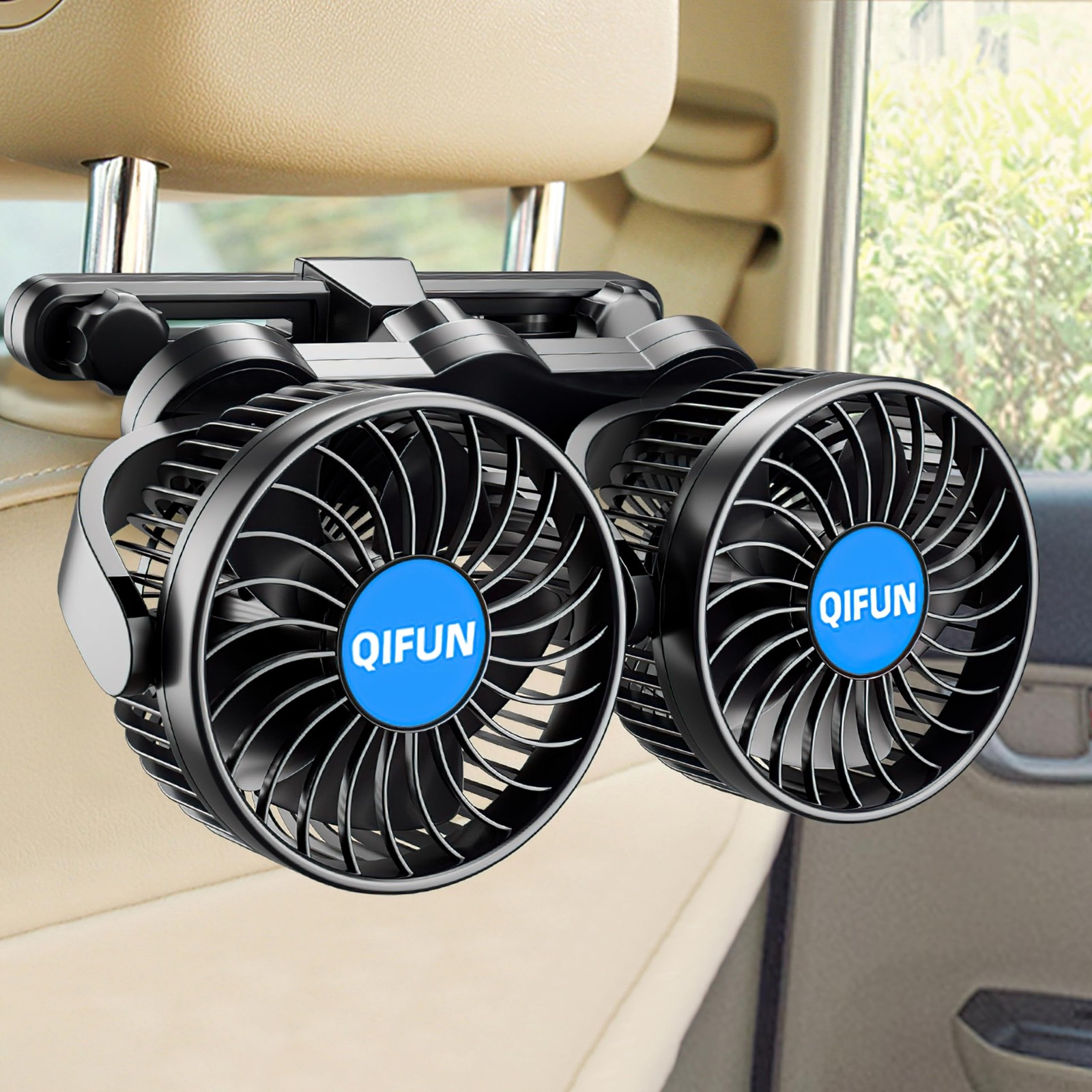 12V Dual Head Car Fan 4 Inch 360 Rotatable Stepless Speed Vehicle Cooler