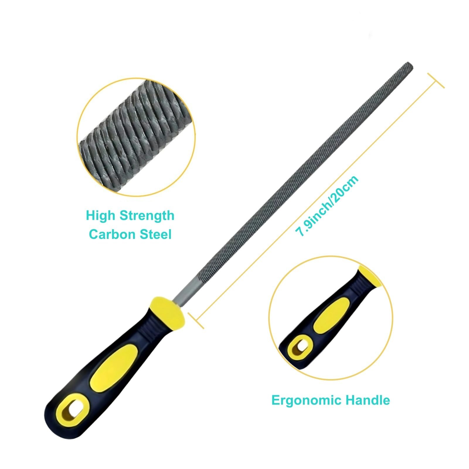 3 pcs Metal File Set, 8-inch,Professional High Carbon Steel File, Includes Flat