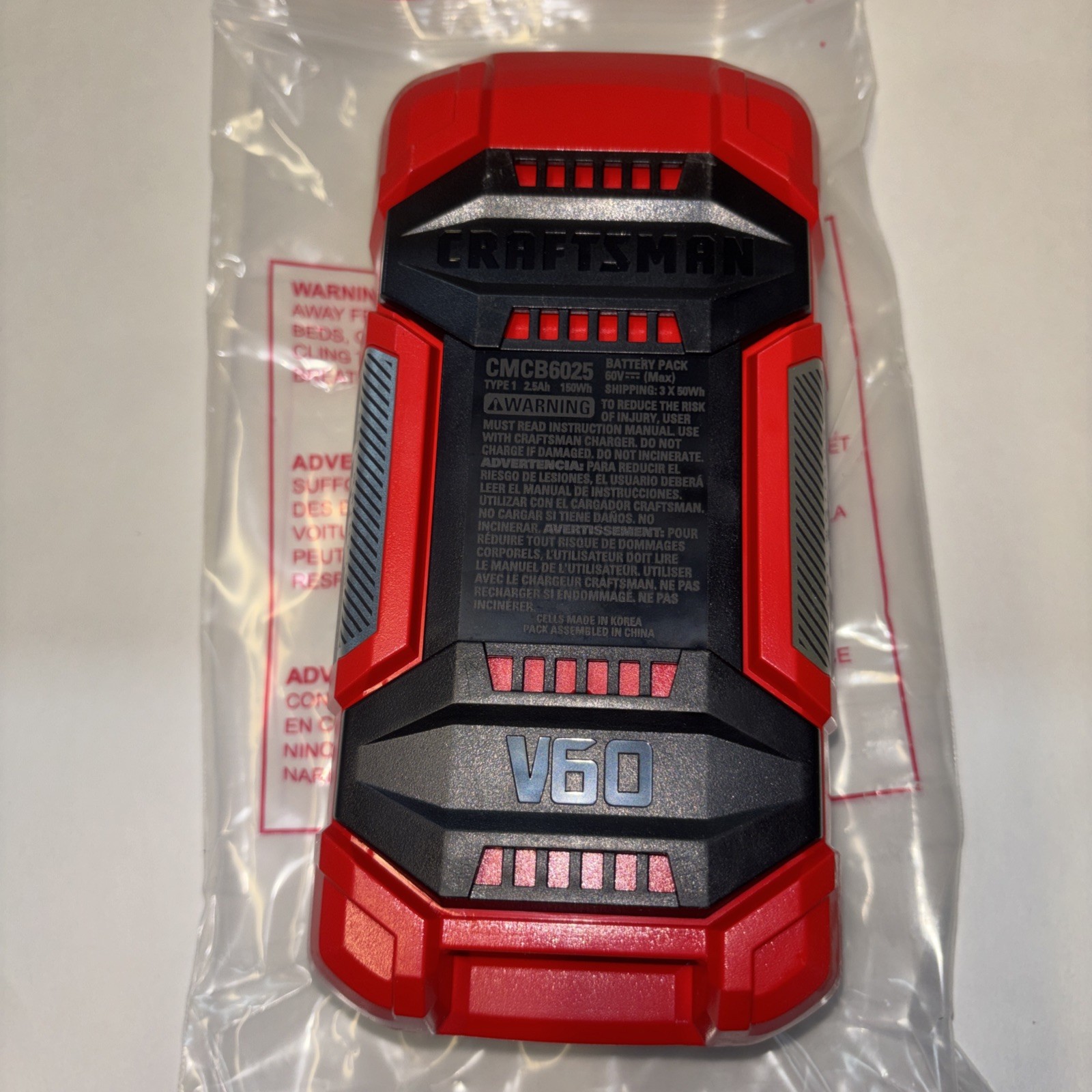 Craftsman 60V Lithium Ion 2.5Ah Battery.NEW TAKEN FROM KIT. B3 5348