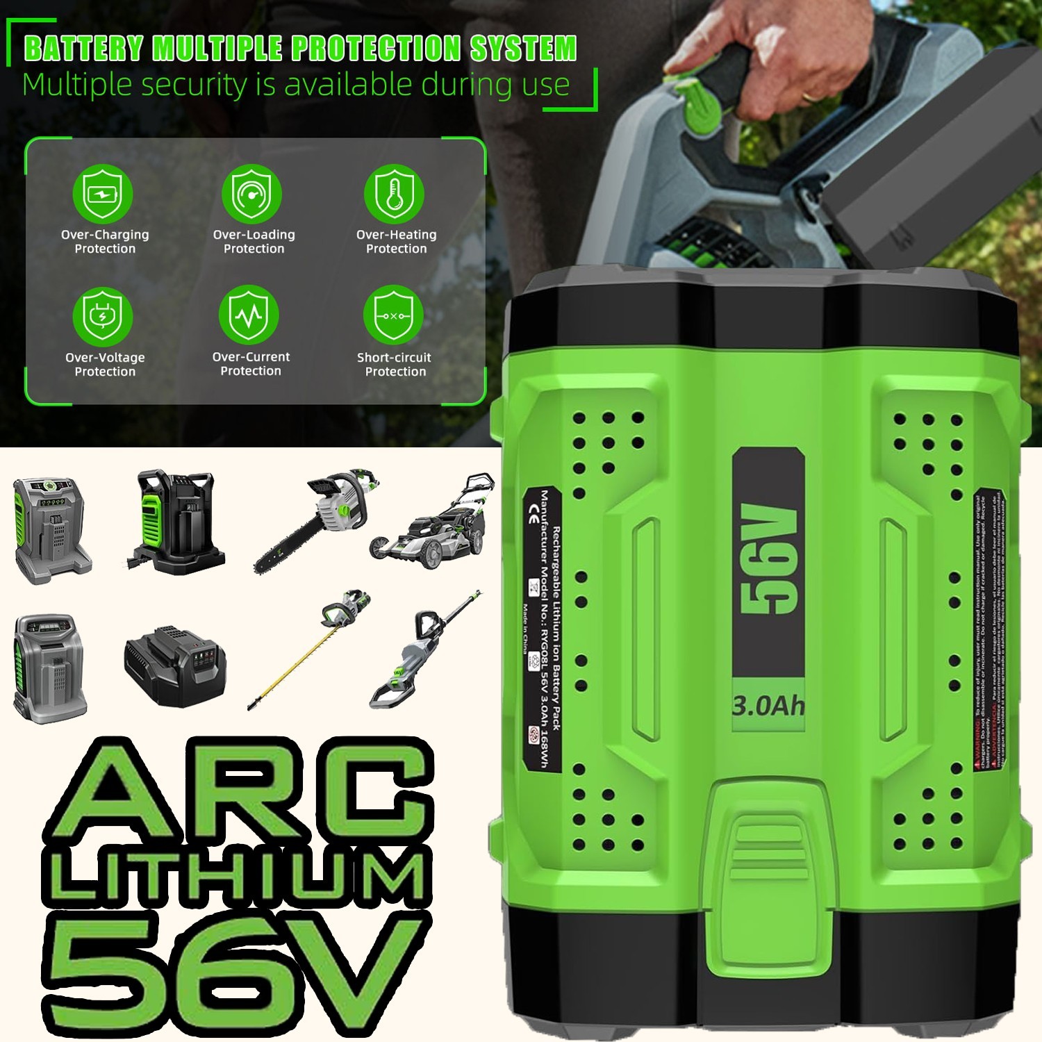 For EGO POWER+ 56V 10Ah ARC Lithium Genuine Battery BA6720T w/ Fuel Gauge