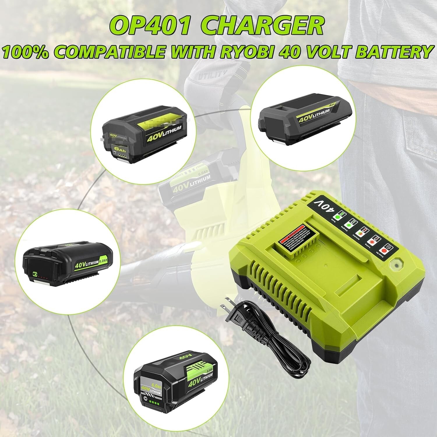 2 Pack 7500mAh OP4026 Replacement for Ryobi 40V Lithium Battery / Charger Combo