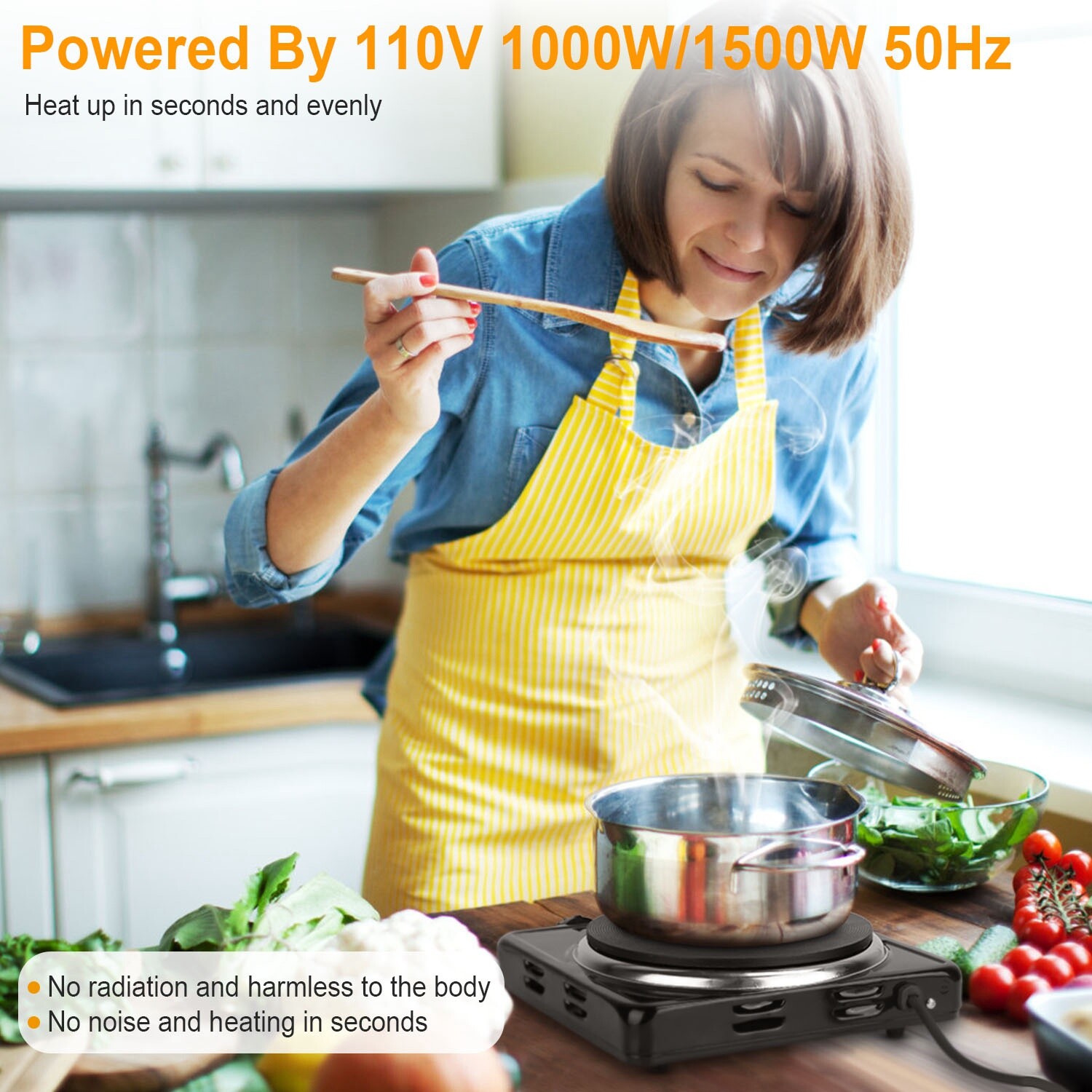 ♨️1500W Portable Single Electric Burner Hot Plate Camping Stove Adjustable 110V