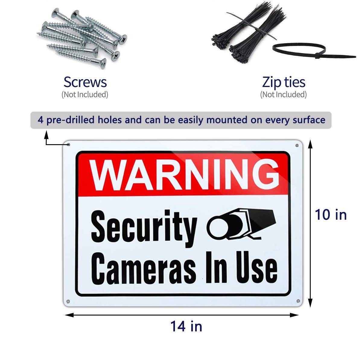 Large Video Surveillance Sign Security Cameras In Use 10×14 2 Pack UV Printed