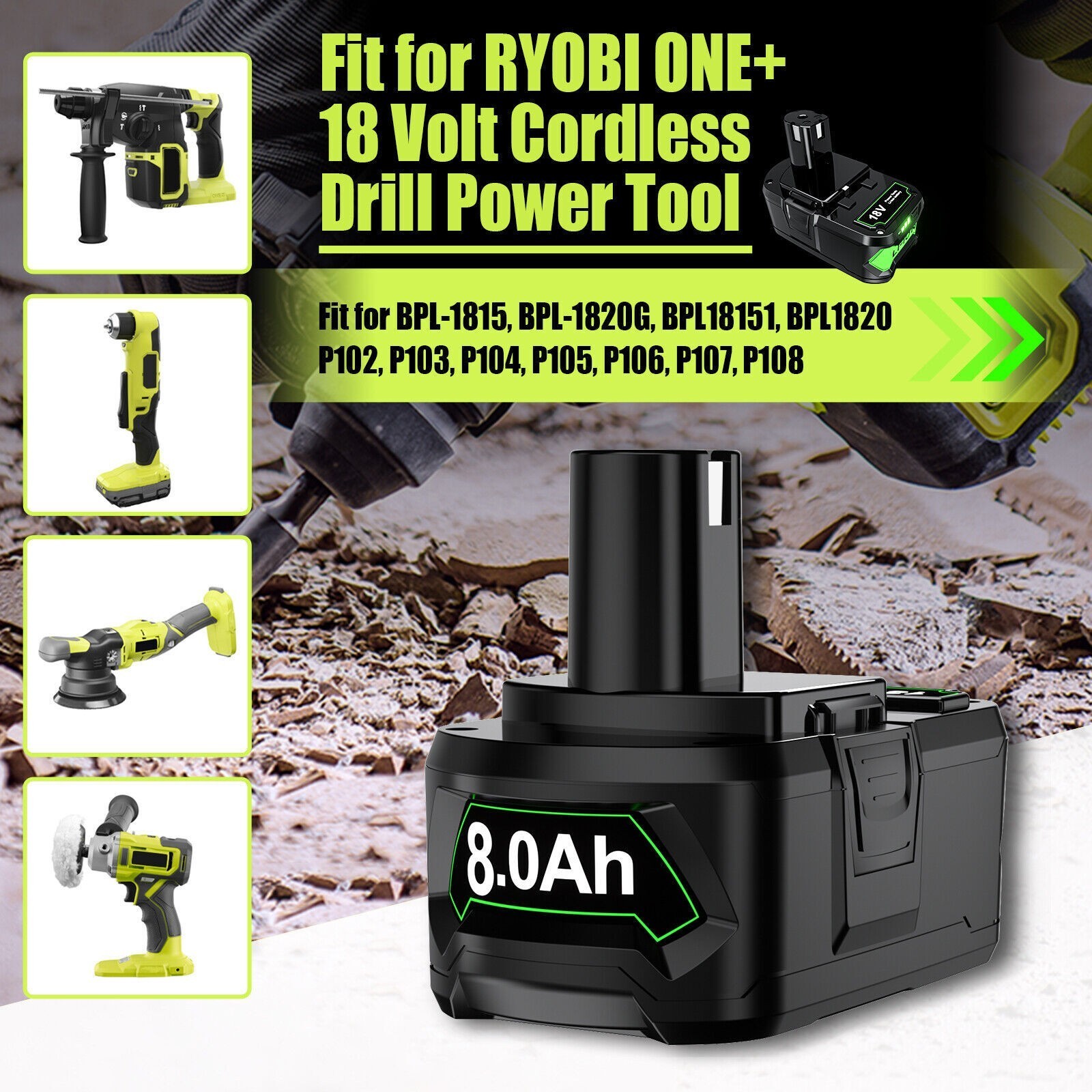 1-2PCS 8.0Ah For Ryobi P108 ONE PLUS 18V Lithium 3.0ah Battery P107 P103 RB18L50