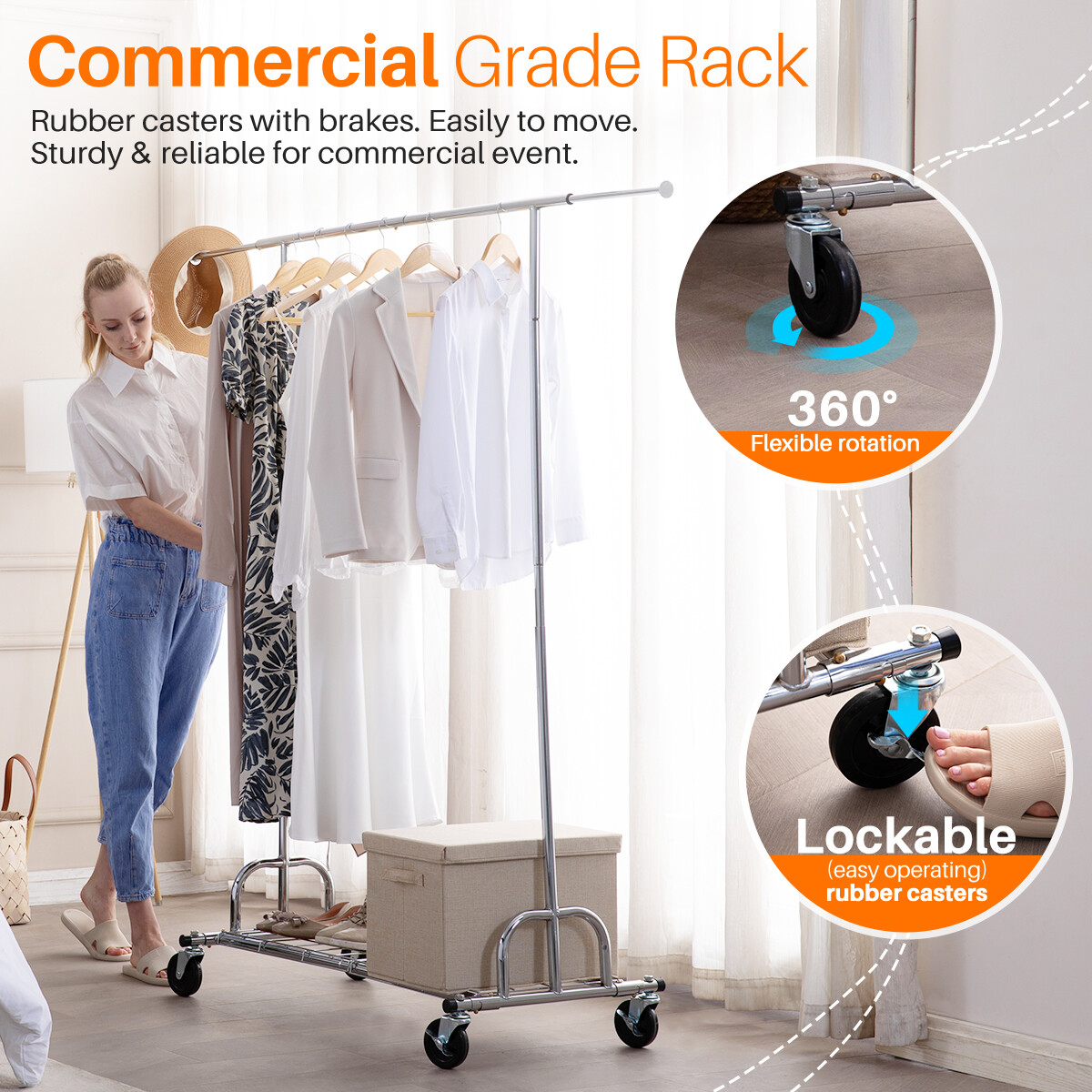 3 in 1 450lbs Collapsible Rolling Heavy Duty Clothing Garment Rack with Shelves