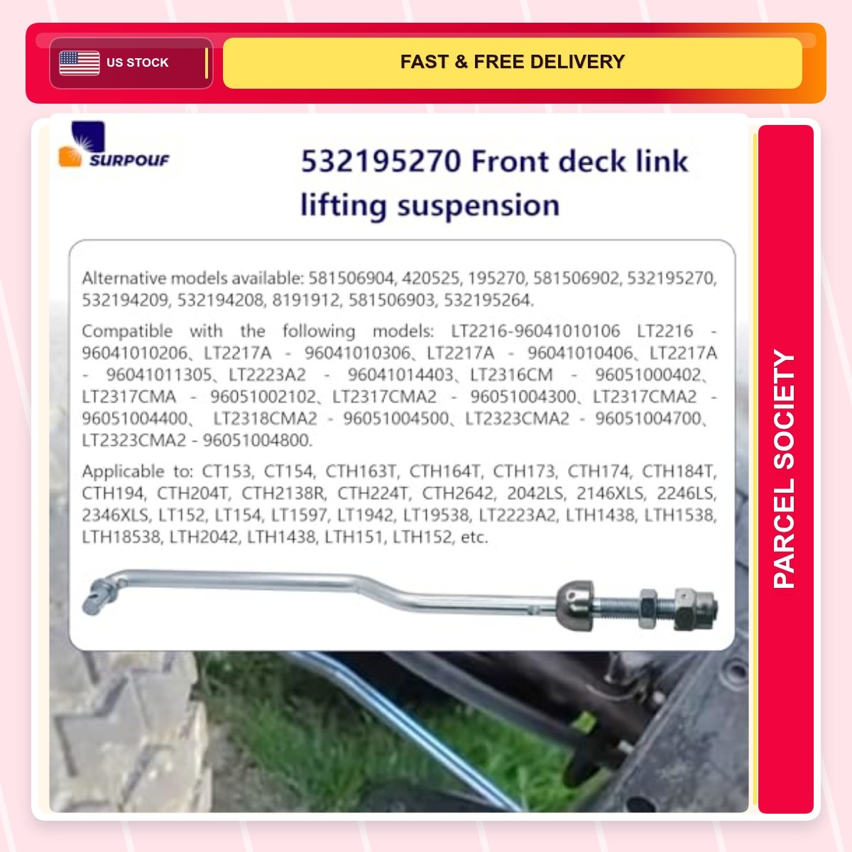 Mower Alloy Steel Front Deck Link Lift Suspension Vehicle Specific Fit 1.0 Count